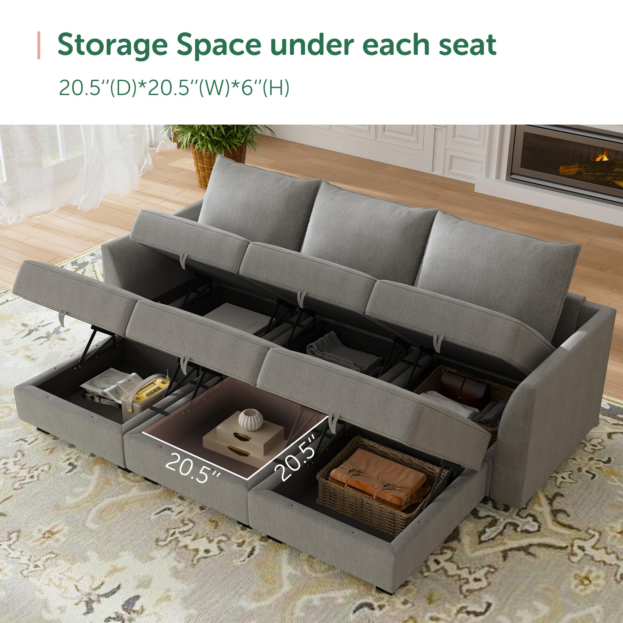 HONBAY 6-Piece Modular Sectional Sofa Bed with Storage | Reversible Sleeper Couch for Living Room | Grey | Perfect for Small Spaces, Guest Rooms & Apartments