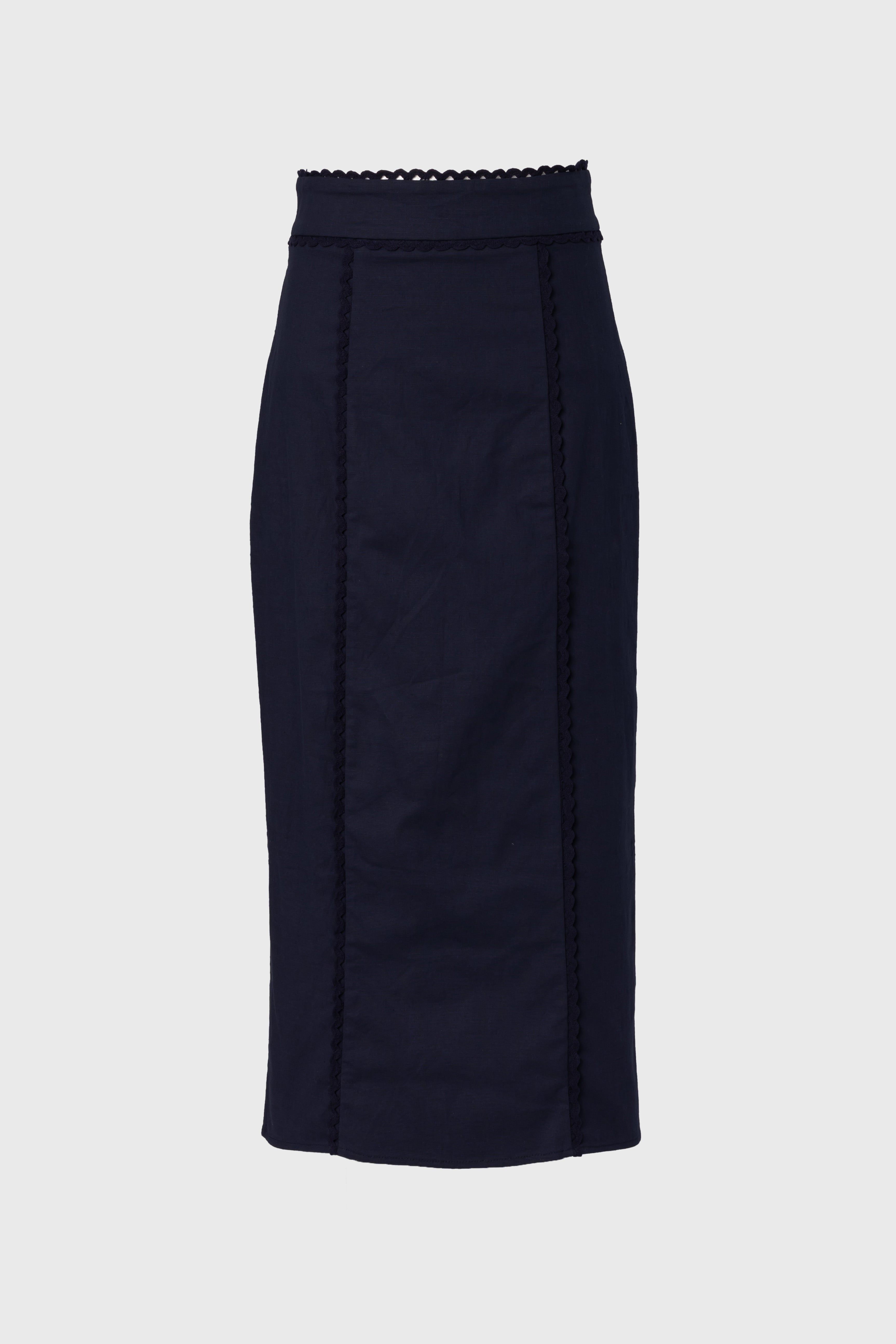 Elegant Navy Blue Lace Trim Maxi Skirt for Women - Flowy Long Skirt with High Waist - Perfect for Beach, Wedding & Summer Outfits