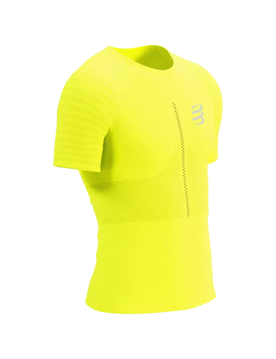 Compressport Men's Racing Short Sleeve T-Shirt - High Performance Running Shirt for Men - Safe Yellow - Ideal for Marathon, Triathlon & Outdoor Sports