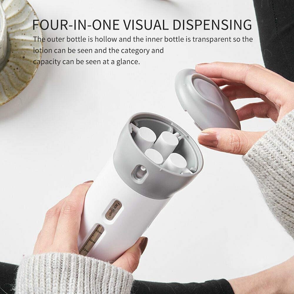 Honexa 4-in-1 Travel Bottle Dispenser Set - 4 Empty Reusable 1.4oz (40mL) Leakproof Cosmetic Containers for Sanitizer, Soap, Lotion & Skincare - Perfect for Travel, Gym, Camping & Daily Use