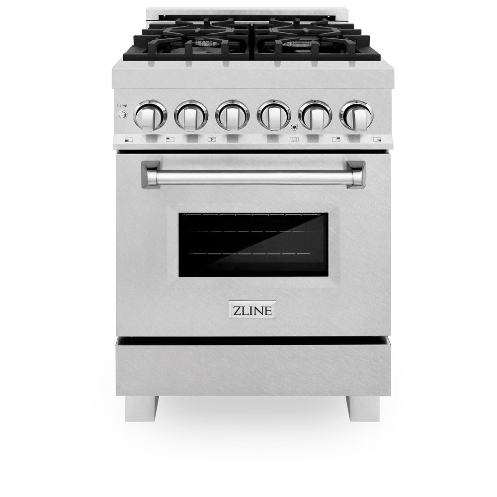 ZLINE 24 Inch 2.8 Cu Ft Dual Fuel Range - 4 Burner Gas Cooktop & Electric Convection Oven in Satin Stainless Steel (RAS SN 24) - Perfect for Home Kitchens, Professional Chefs & Modern Cooking Enthusiasts