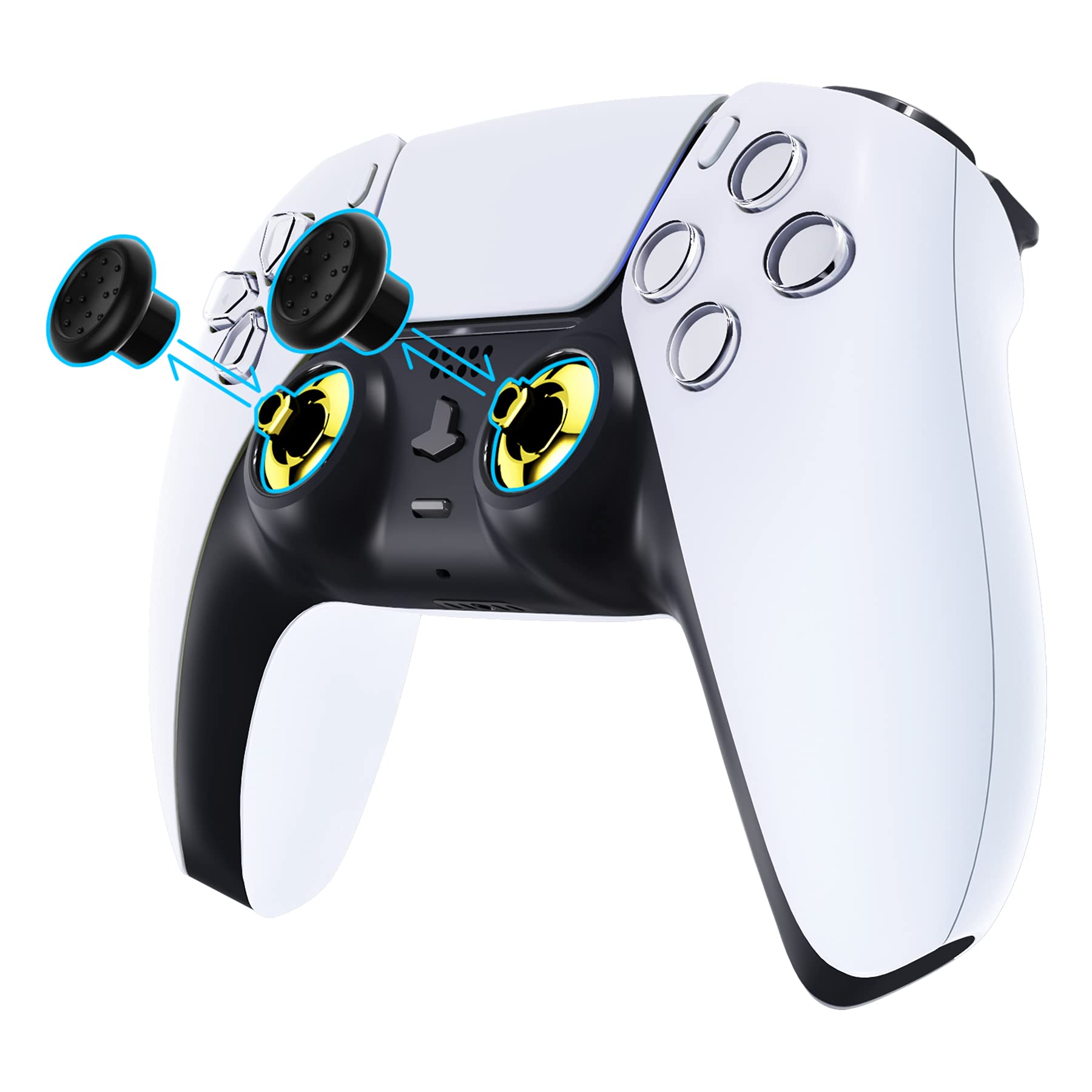eXtremeRate Thumbstick Grips for PS4 & PS5 Controller - Ergonomic Interchangeable Analog Sticks with 3 Height Options (Chrome Gold & Black) - Perfect for FPS, Racing & Action Games