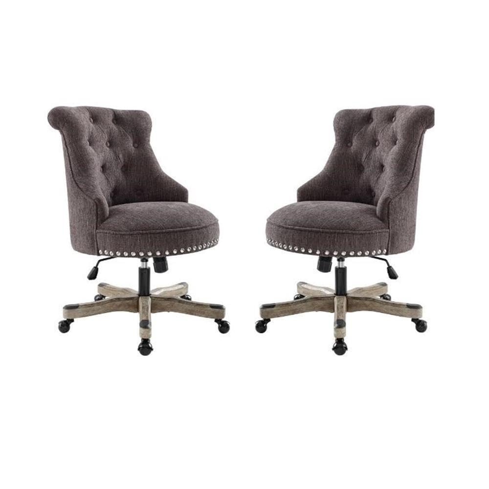 2-Piece Swivel Office Chair Set in Charcoal Gray - Ergonomic Polyester Fabric for Home & Office Use - Perfect for Conference Rooms, Study Areas & Workspaces