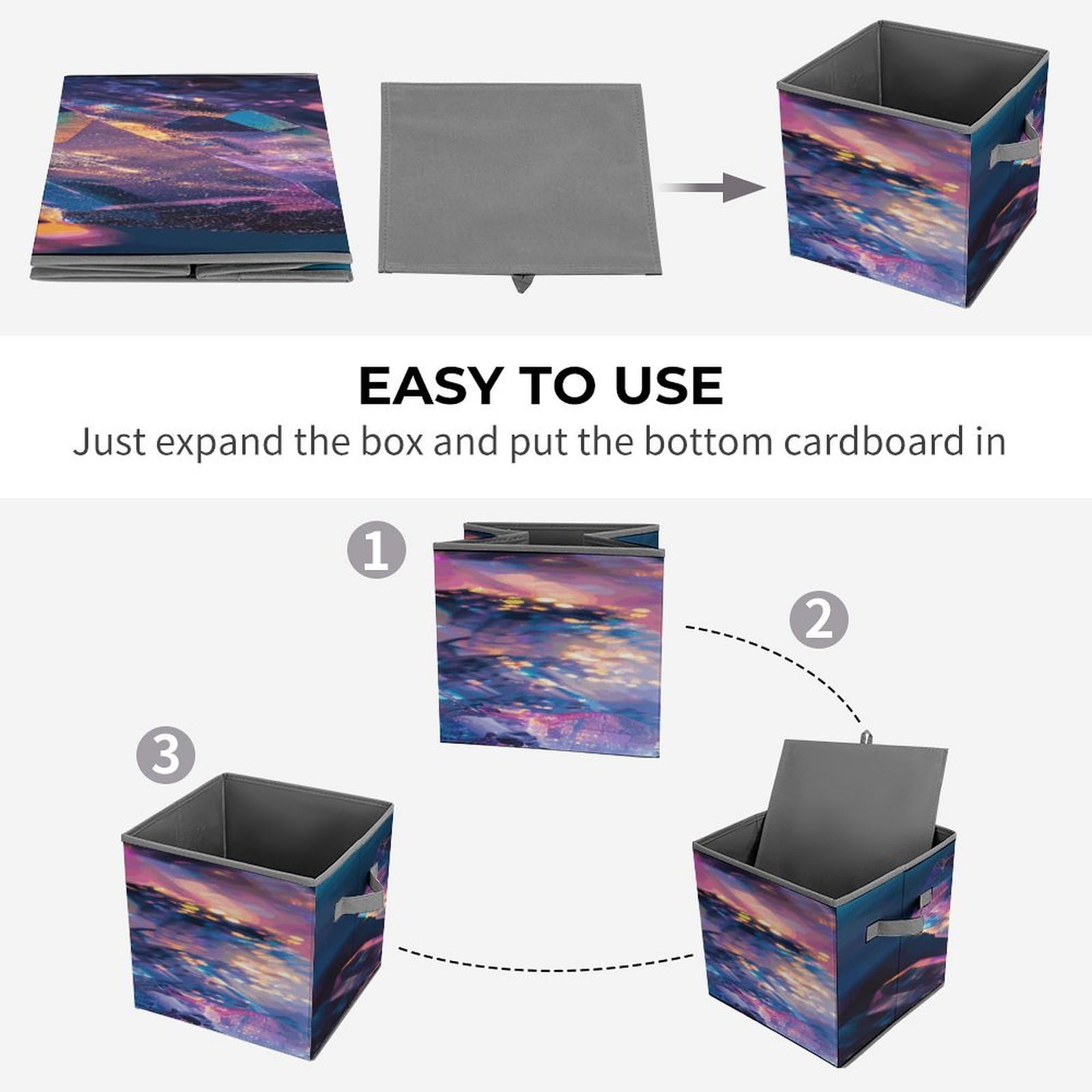 Iridescent Crystal Rock Printed Collapsible Storage Cubes - 10.6×10.6 Inch Foldable Organizer Bins with Handles for Home, Office & Closet Organization | Space-Saving Storage Solution for Toys, Books & Accessories