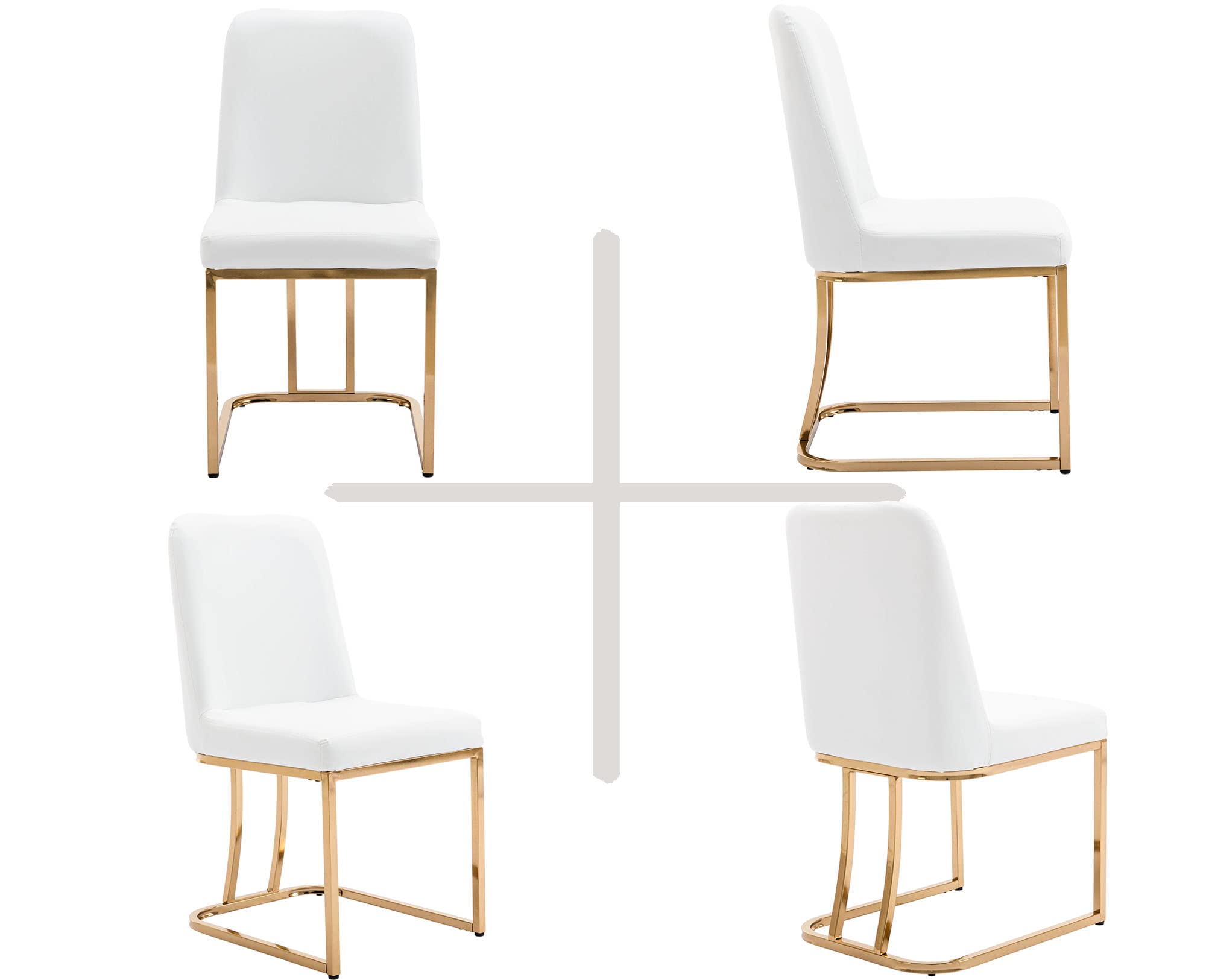 VESCASA Mid Century Modern Dining Chairs Set of 2 - Faux Leather Upholstered with Gold Metal Frame - White Contemporary Kitchen & Restaurant Chairs for Dining Room, Home Decor & Office Use