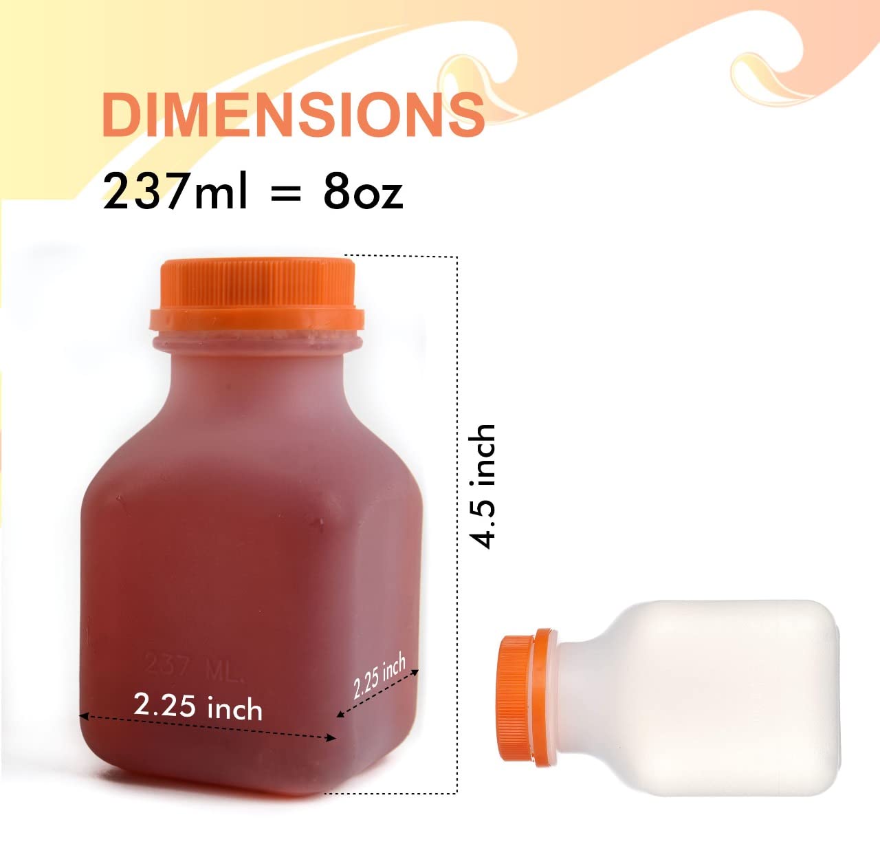 EcoQuality 8 oz Empty Plastic Juice Bottles with Tamper Evident Caps [200 Pack] - BPA-Free Smoothie Bottles for Juices, Milk, Meal Prep & Picnics - Reusable Food Storage Containers for Home, Restaurant & Commercial Use