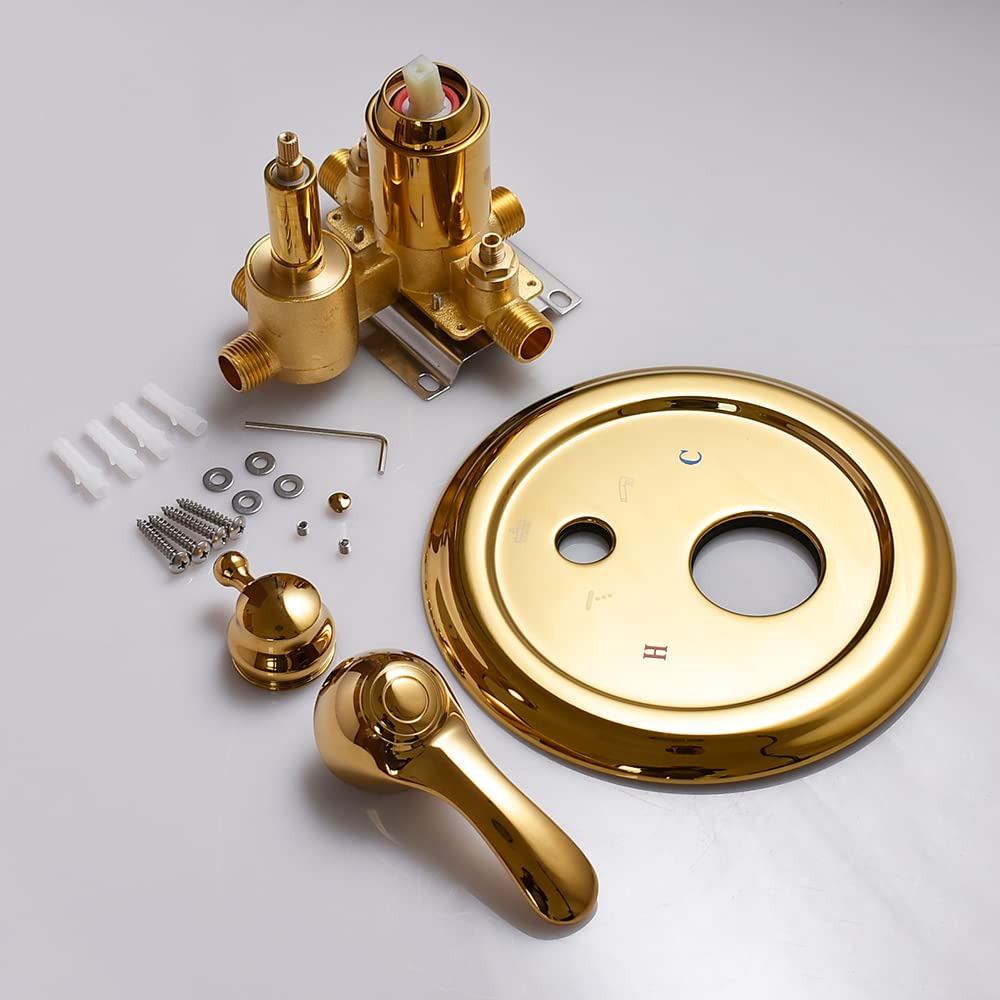 8 Inch Gold Shower System - Full Body Wall Mounted Shower Faucet with Multi-Function Rain Shower & Body Jets - Antique Polished Gold Bathroom Fixtures for Luxury Spa Experience