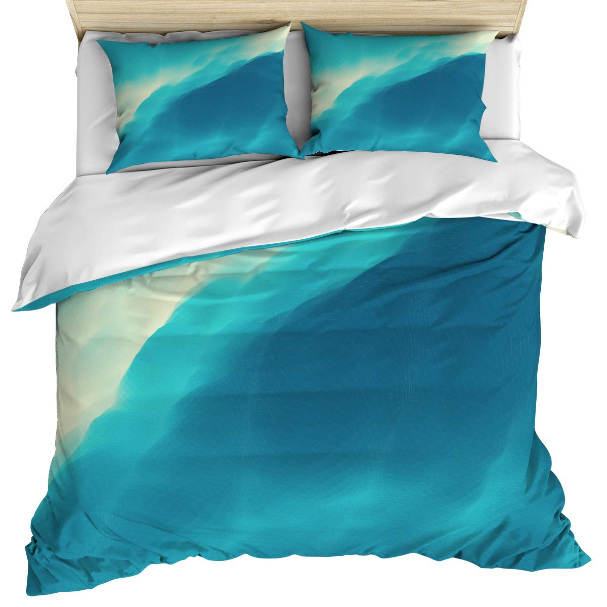 Luxury Full Size Duvet Cover Set - 3 Piece Ocean Waves Ombre Blue Cotton Bedding with Pillow Shams | Soft & Cozy Machine Washable Duvet Cover for Bedroom | Perfect for Coastal Decor, Guest Rooms & Master Bedroom Styling