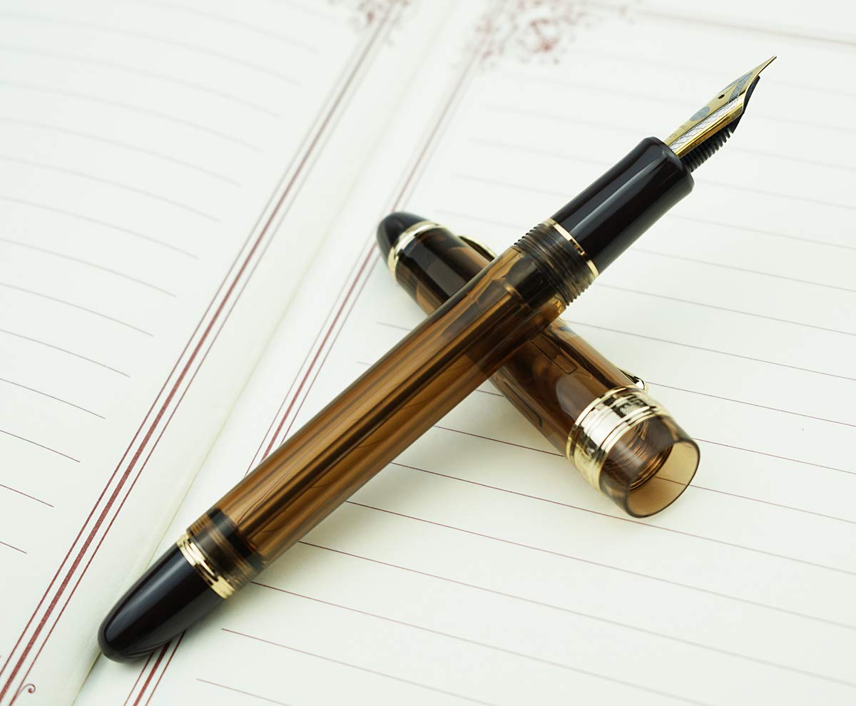 Lanxivi Yongsheng 699 Vacuum Fountain Pen - Medium Nib, Brown Acrylic for Office & Writing