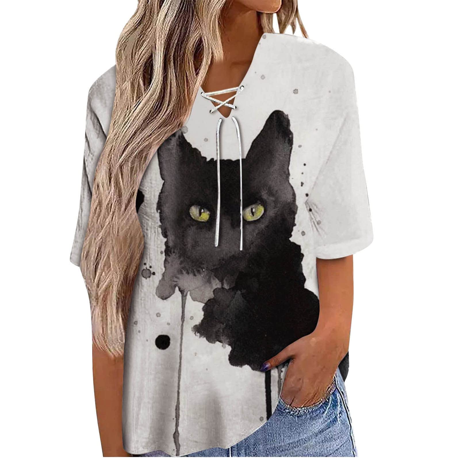 Women's Floral V-Neck T-Shirt - Summer Casual Loose Fit Top for Outings