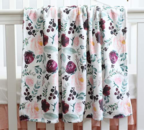 Sahaler Succulents Cactus Plush Fleece Baby Blanket - Soft Nursery Crib Blanket for Boys & Girls, 30x40 Inch Pink Wine Floral Throw for Stroller, Toddler Bed & Car Seat - Perfect for Gifts, Snuggling & Nursery Decor