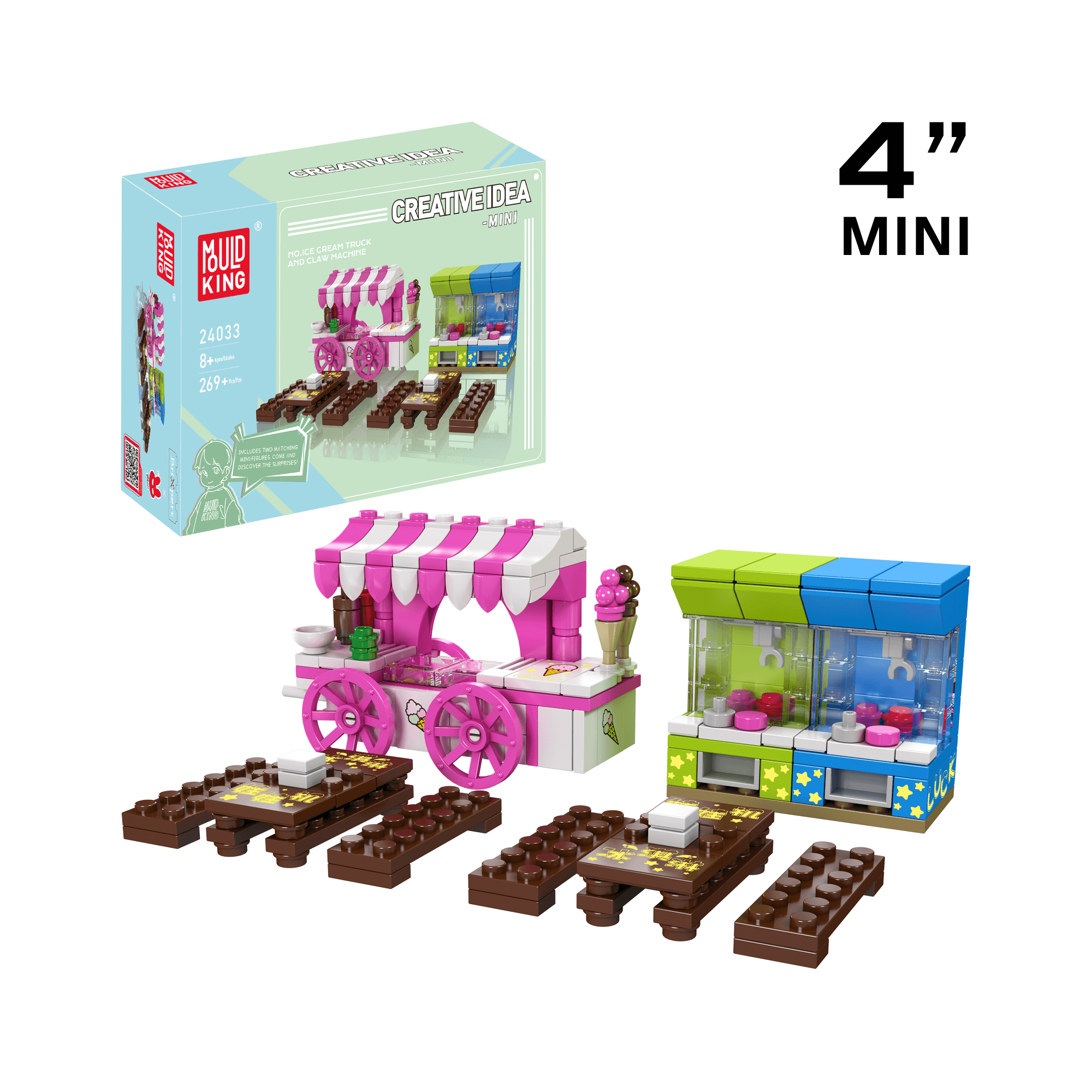 Mould King 24033 Ice Cream Truck & Claw Machine Building Blocks Set | 269 PCS STEM Toy for Kids, Creative DIY Construction Kit - Perfect for Birthday Gifts, Educational Play & Family Bonding Activities