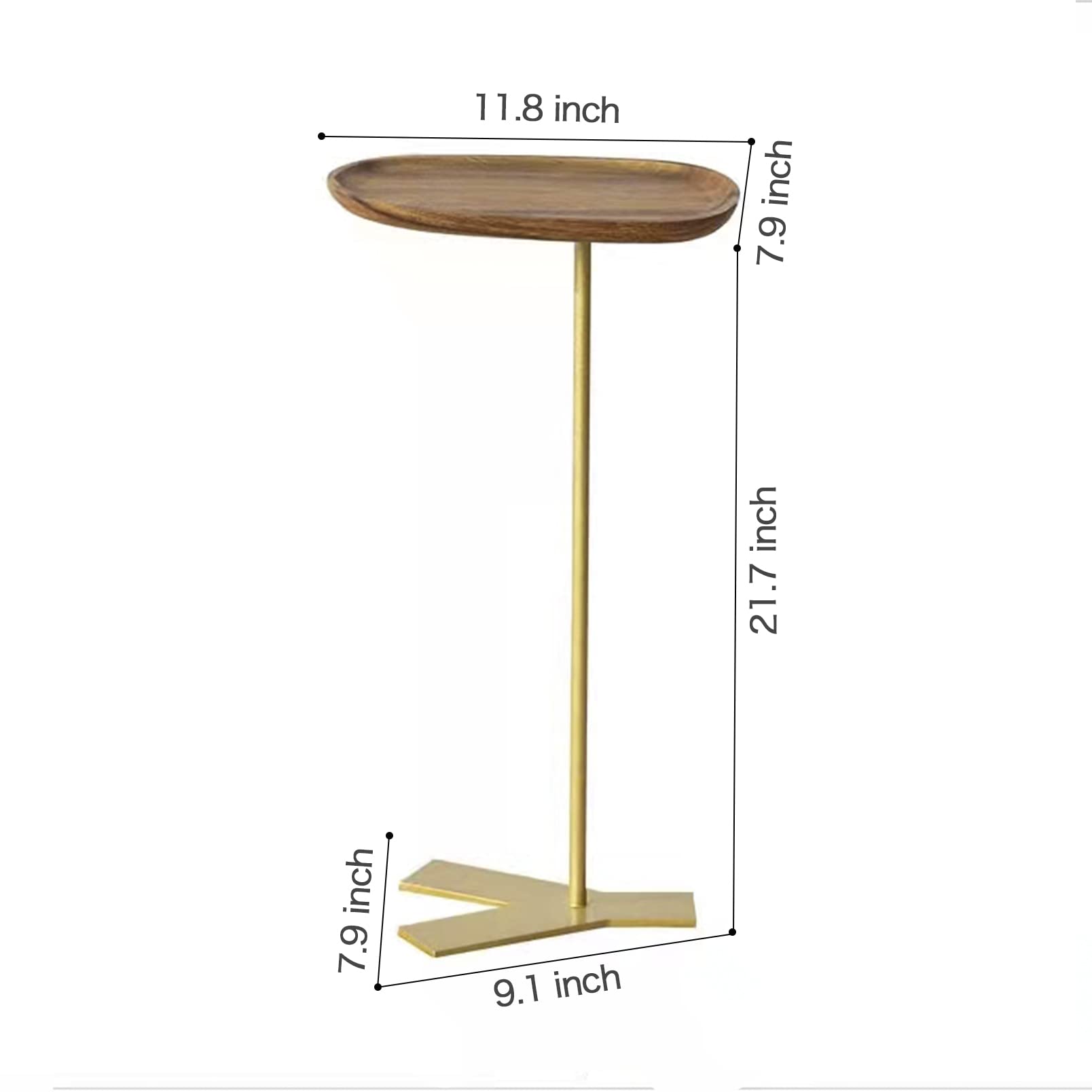 Modern Solid Wood Side Table with Metal Pole - Small C End Table for Living Room, Sofa, Bedroom Nightstand - Anti-Collision Coffee Table for Snacks, Drinks, Books & TV Tray - Perfect Gift for Home Decor (Gold) - Ideal for Small Spaces, Apartments & Dorm Rooms