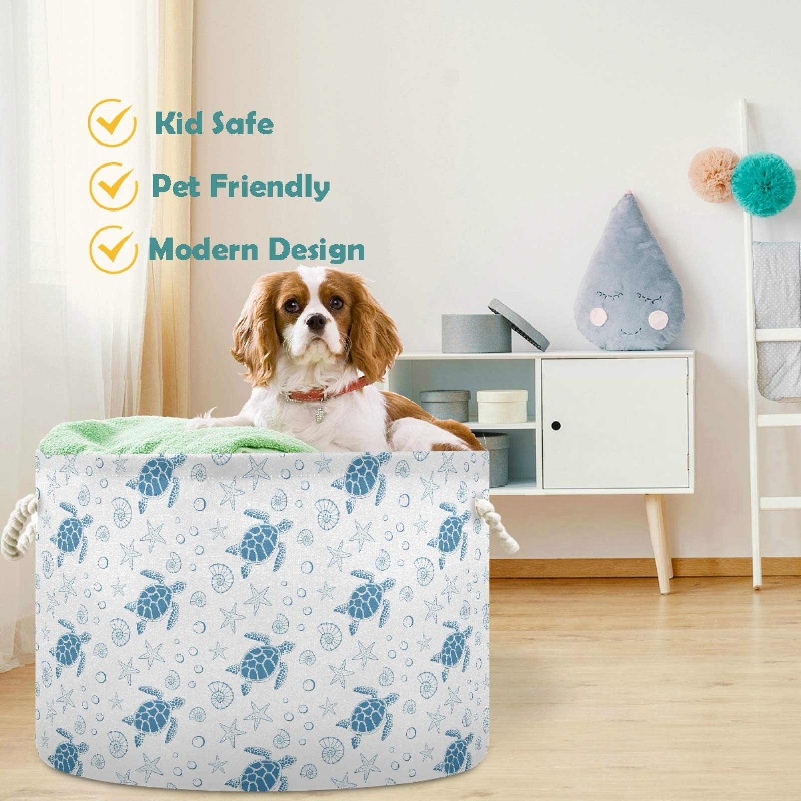 Visesunny Collapsible Large Capacity Storage Basket - Durable Cotton Handles for Toys, Clothes, Laundry | Space-Saving Home Organizer for Bathroom, Bedroom, Nursery & Closet | Perfect for Kids' Room, Beach Trips & Pet Supplies Storage