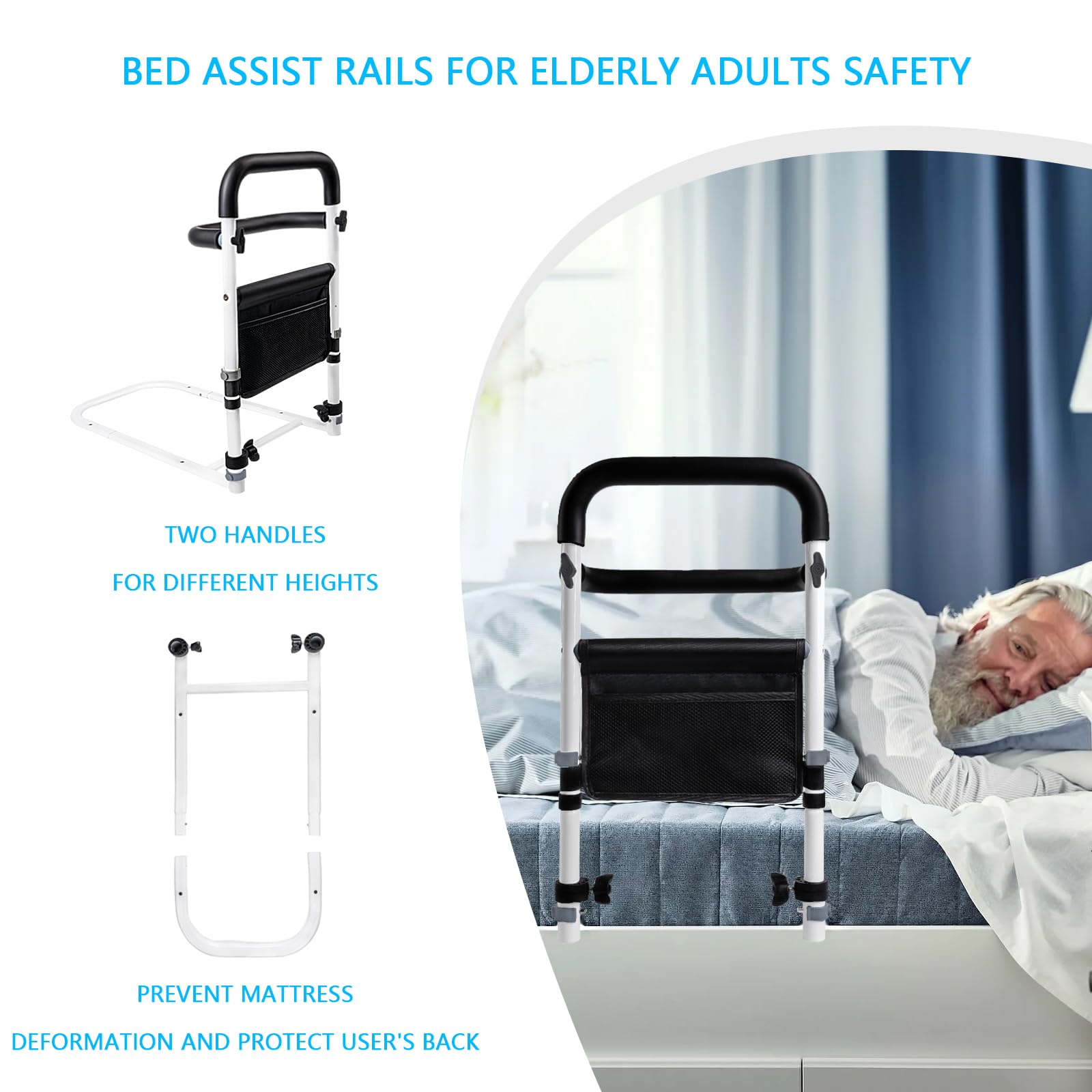 **Elderly Bed Safety Rails - Adjustable Bed Assist Rail for Seniors & Adults - Helps with Getting In & Out of Bed Easier - Ideal for Home Care & Hospital Use**