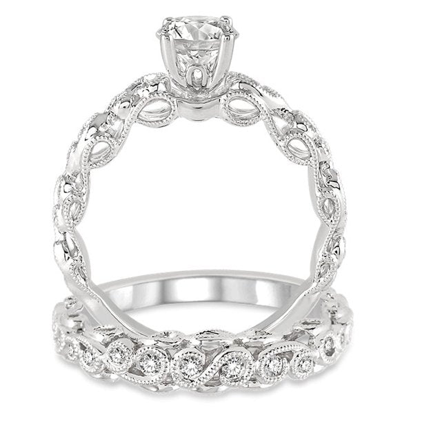 1.00 Carat Infinity Antique Bridal Set - Round Cut Diamond Moissanite Engagement Ring in 10K White Gold - Perfect for Wedding, Proposal & Anniversary Gifts