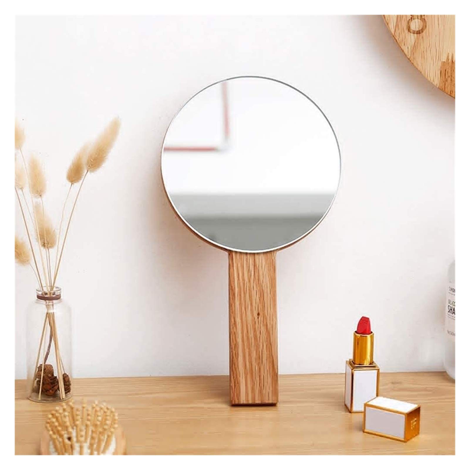 Solid Wood Handheld Vanity Mirror - HD Round Portable Makeup Mirror for Women & Girls, Perfect for Dressing Table, Travel, and Home Decor