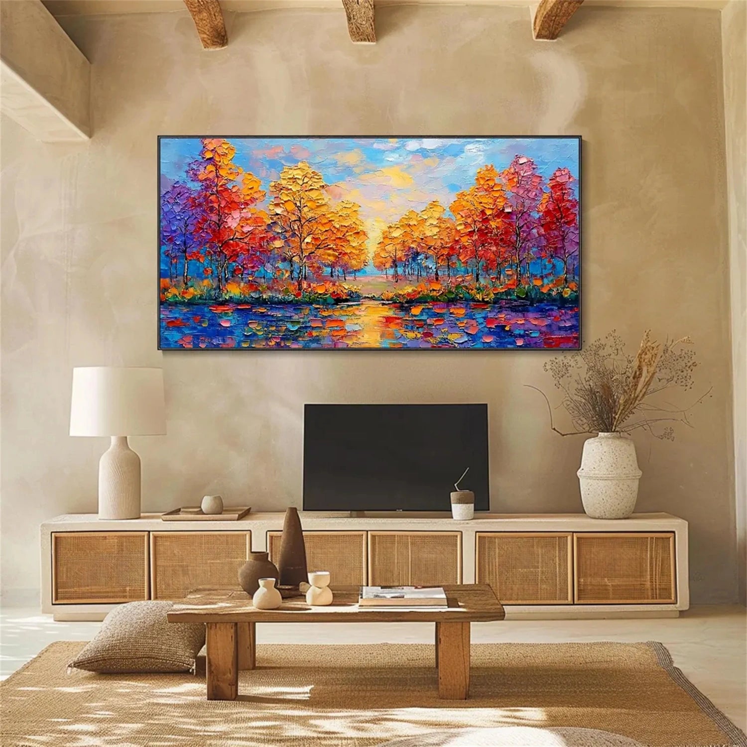 Flower and Tree Painting #FT149 - Handmade Canvas Art for Home Decor, Office, Living Room & Bedroom Wall Decor