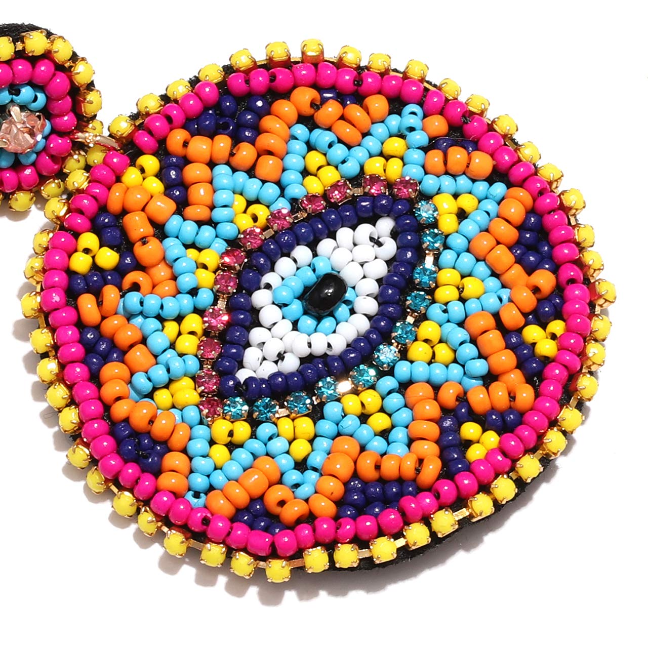 Handmade Bohemian Beaded Evil Eye Drop Earrings for Women - Multicolor Statement Dangle Earrings with Round Heart Design | Perfect for Boho Fashion, Festivals & Gift Giving
