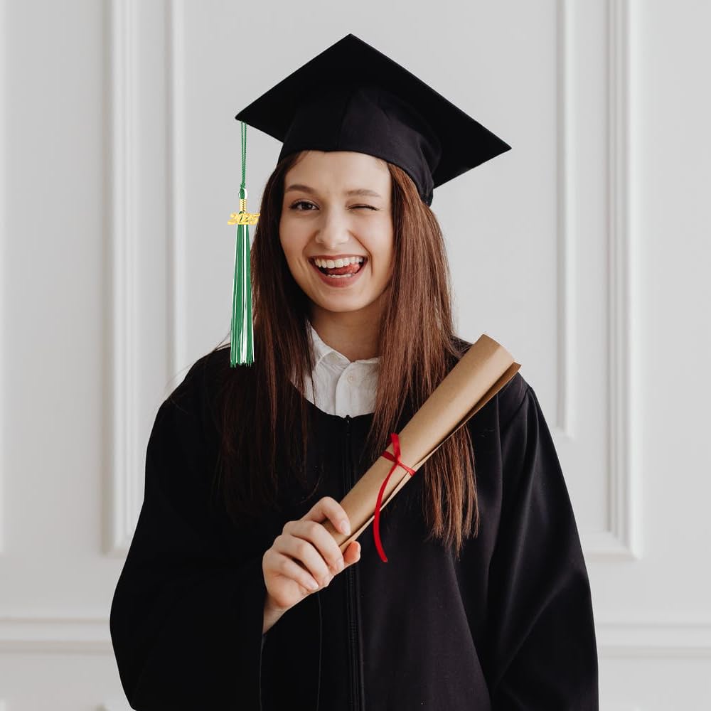 2025 Graduation Tassel with Gold Charm - White & Green Tassel Accessories for Graduation Cap Decor, Ceremony & Gifts - Perfect for High School, College Commencement & Graduation Parties