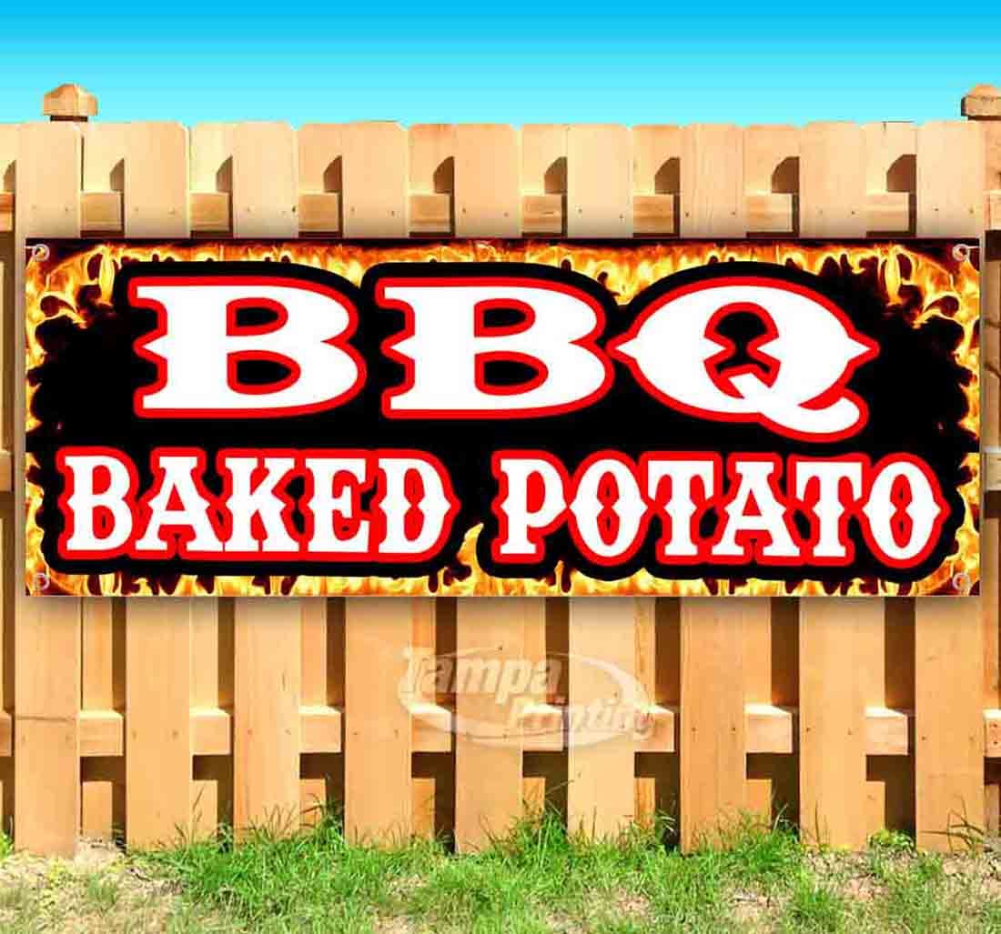 13 oz Heavy-Duty Vinyl BBQ Baked Potato Banner - Single-Sided with Metal Grommets | Durable Non-Fabric Sign for Outdoor Events, Tailgating & Restaurant Decor