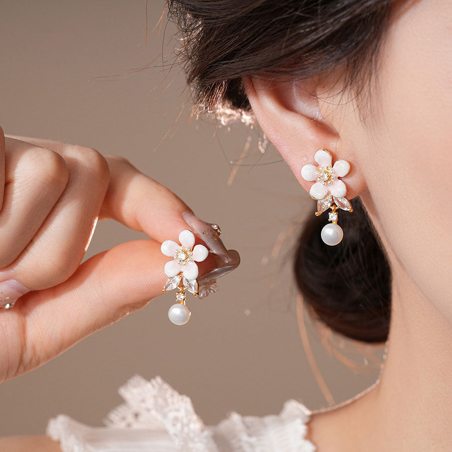 Zircon Flower Alloy Dangle Drop Earrings for Women - Elegant Crystal Bridal Jewelry Gift for Wedding, Party & Special Occasions