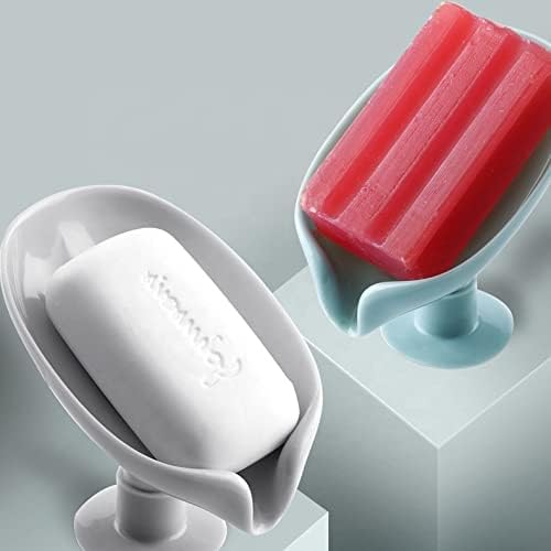 RIVANIV® Leaf-Shaped Self-Draining Soap Dish Holder (Pack of 1) - Suction Cup Soap Tray for Shower, Bathroom, Kitchen, Bathtub & Sink - Easy Clean, Space-Saving Design - Perfect for Liquid Soap, Bar Soap & Beauty Products (Multicolor)