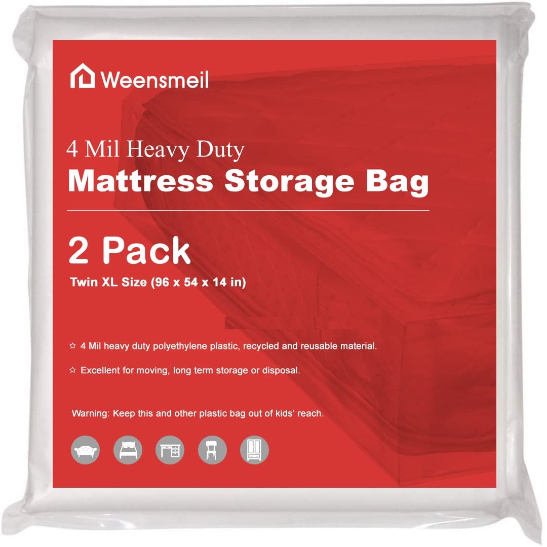 Heavy Duty 4 Mil Clear Plastic Mattress Cover for Moving & Storage - Twin XL Size (54