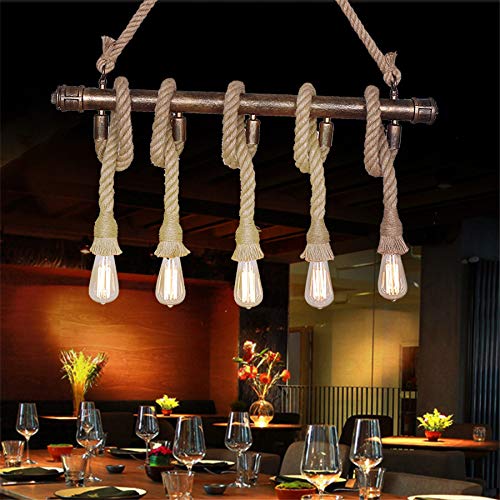 NIUYAO 39'' Industrial Hemp Rope Pendant Light - Bronze Rust Pipe Hanging Chandelier for Farmhouse, Loft & Industrial Ceiling Lighting | Kitchen Island, Dining Room, Bar Decor