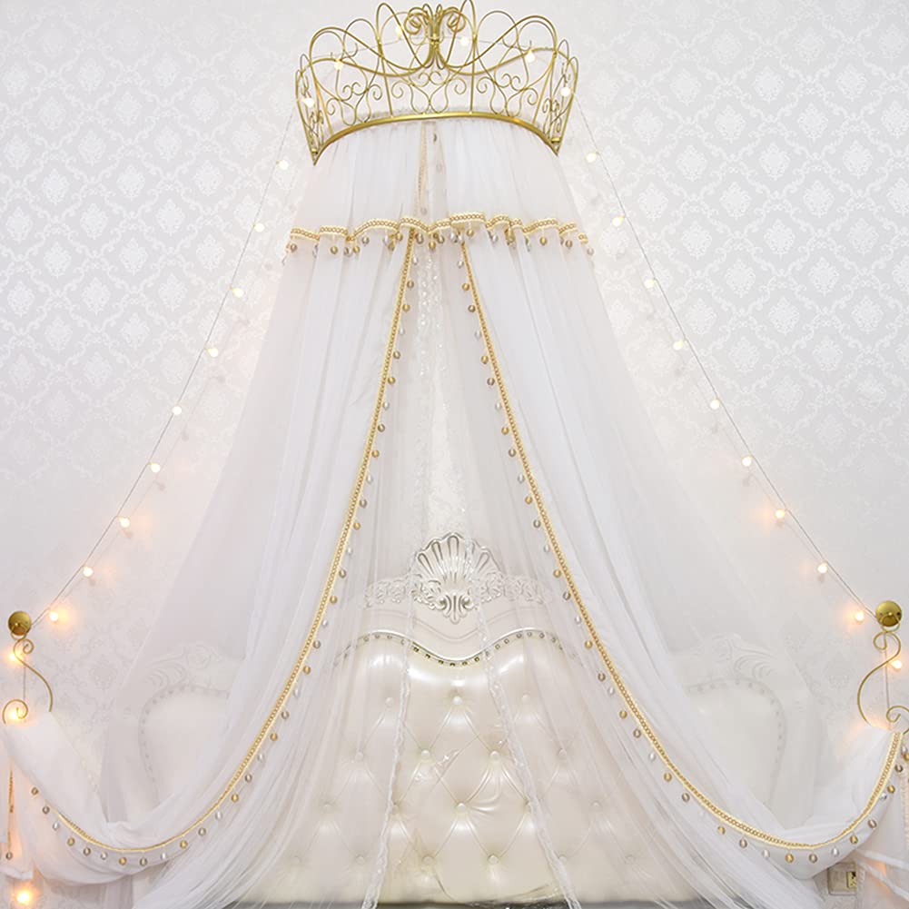 YFJBHDIAN Princess Crown Mosquito Net Bed Canopy - Soft Dreamy Bed Canopy for Girls Room, Dome Hanging Canopy for Nursery Crib & Children's Play Area - Perfect for Bedroom Decor, Reading Nook & Playtime