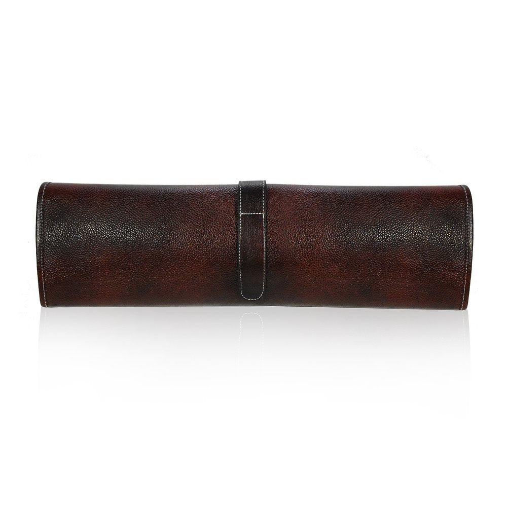 BOLB122 8-Pocket Brown Leather Knife Roll Bag with Buckle - Perfect for Chefs, Butchers & Outdoor Enthusiasts - Durable & Stylish Knife Storage for Kitchen, Hunting & Camping