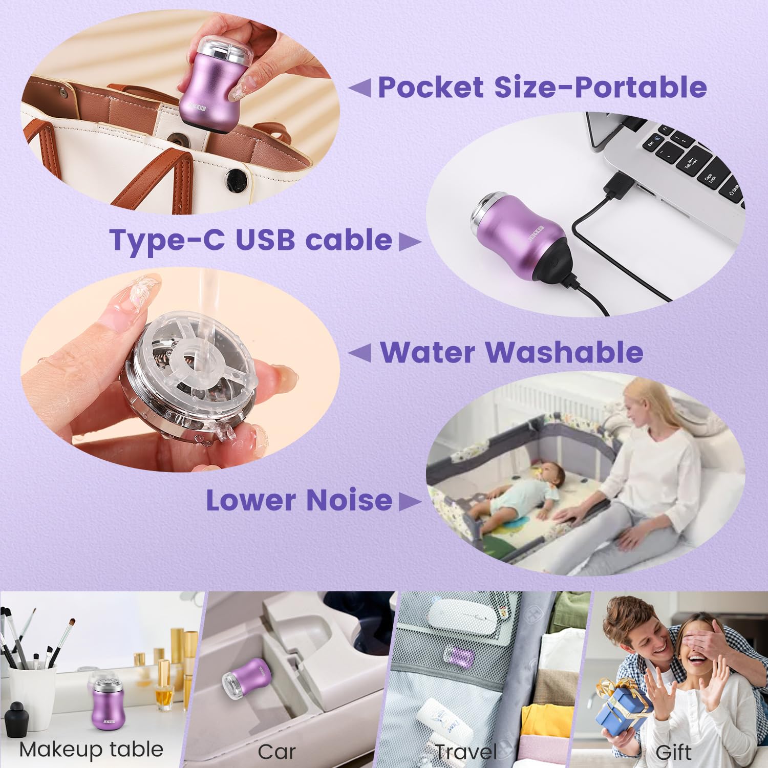 Women's Mini Electric Facial Hair Remover Shaver - Portable Epilator & Trimmer for Face, Arms, Legs | Painless Hair Removal Device | Perfect for Travel, Home & On-the-Go Use (Purple)