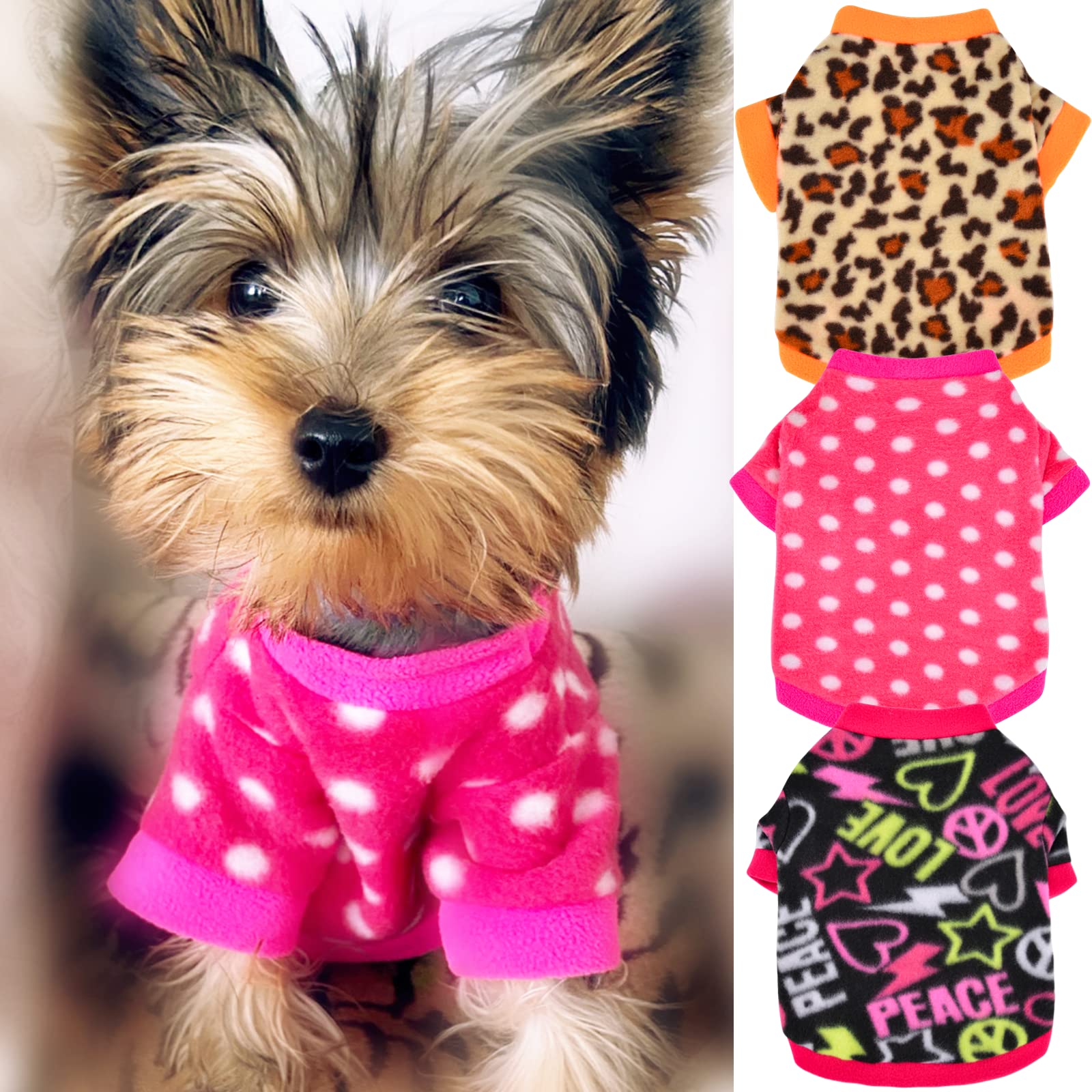 3-Piece Small Dog Sweaters for Yorkie, Chihuahua & Teacup Puppies - XS Fleece Coats for Female Dogs & Cats - Warm Winter Outfits for Indoor & Outdoor Use