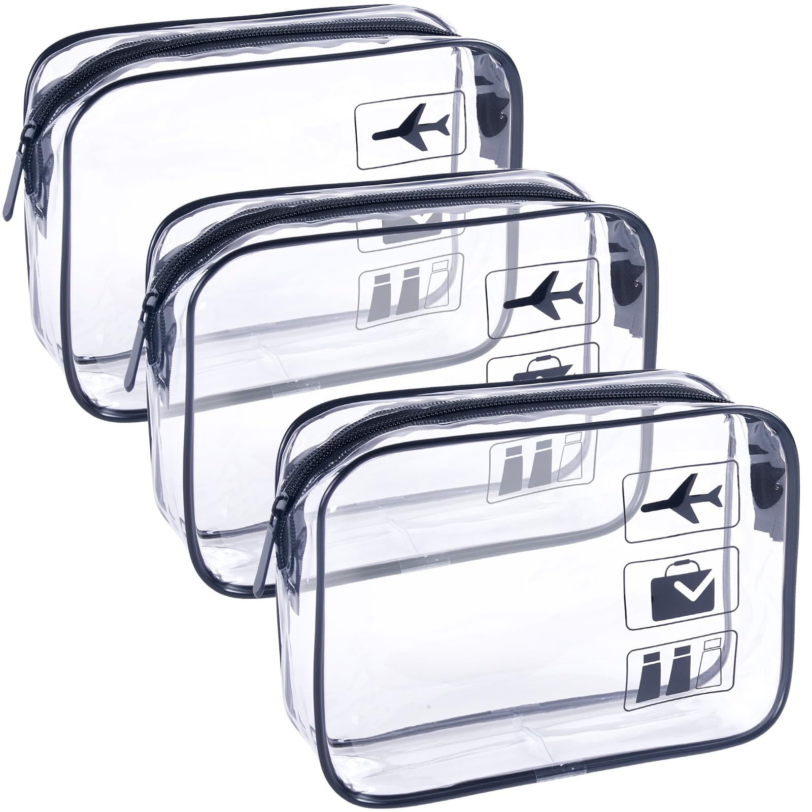3 Pack Clear TSA Approved Quart Size Travel Toiletries Bags for Liquids & Cosmetics - Perfect for Airplane Carry-On, Gym & Vacation Essentials