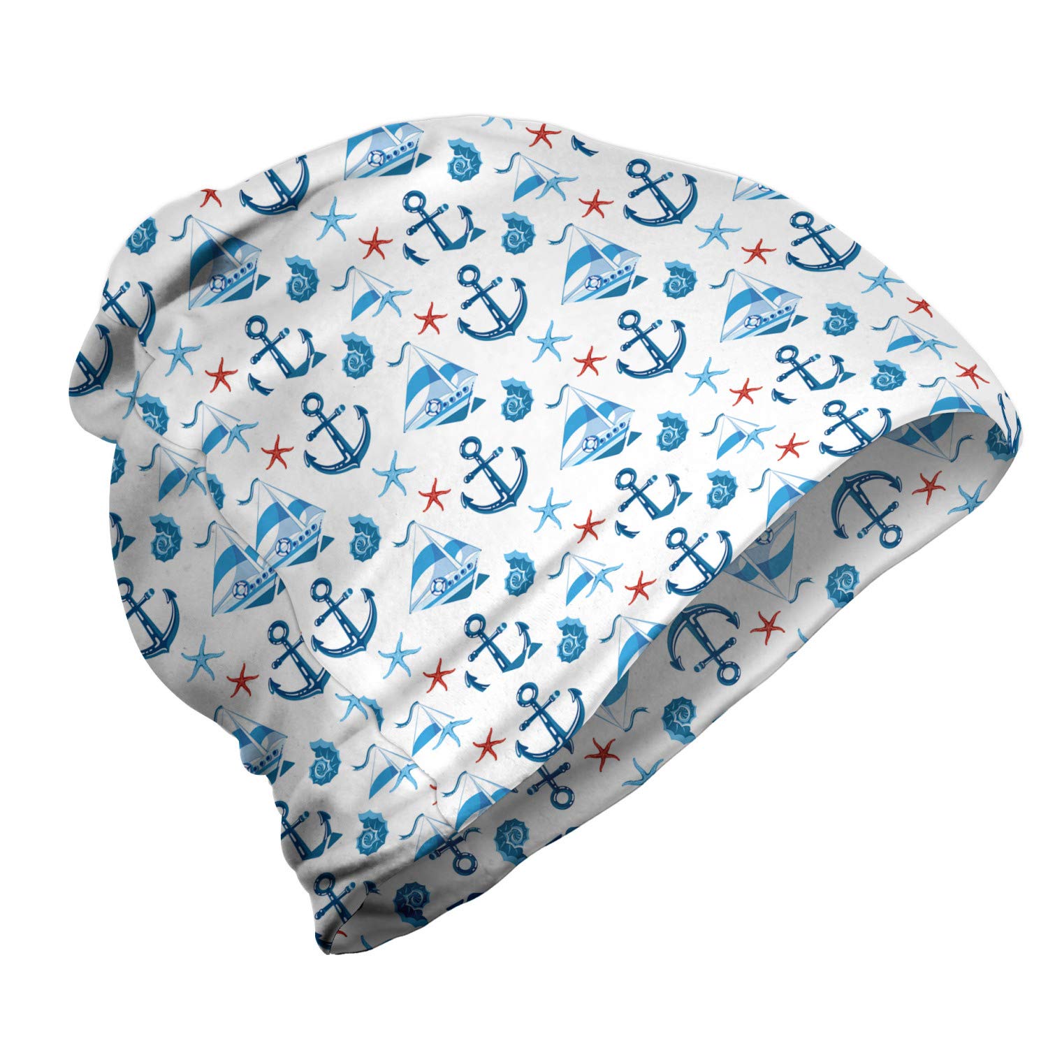 Ambesonne Unisex Beanie - Nautical Anchor & Starfish Design - Sky Blue Winter Hat for Men & Women - Perfect for Hiking, Outdoor Adventures & Cold Weather Fashion