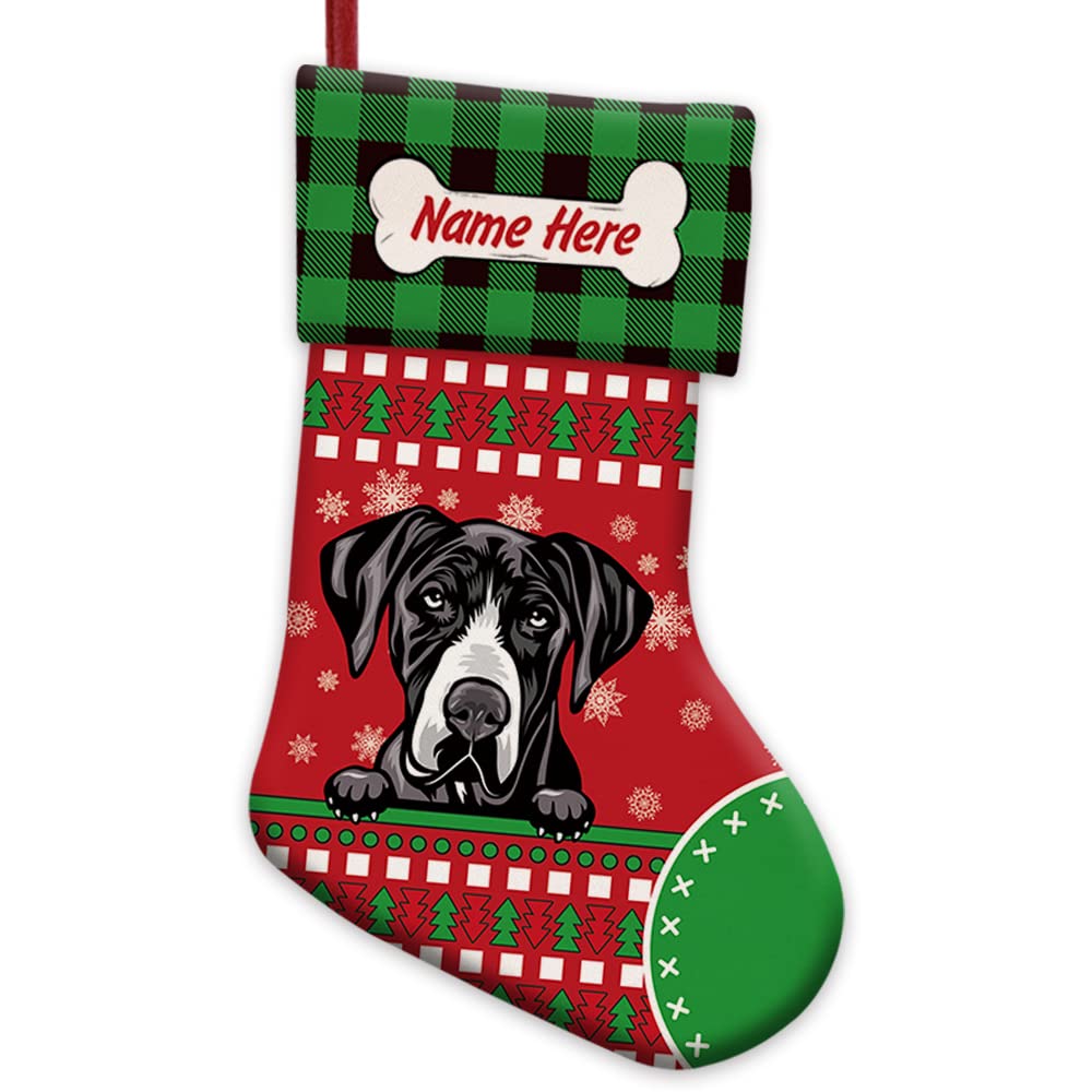 Personalized Merry Christmas Stockings - Red Dog Bone Buffalo Plaid Snowflake Design - 14.4 Inch Holiday Decor for Fireplace, Gifts & Festive Home Decor (1 Pack)