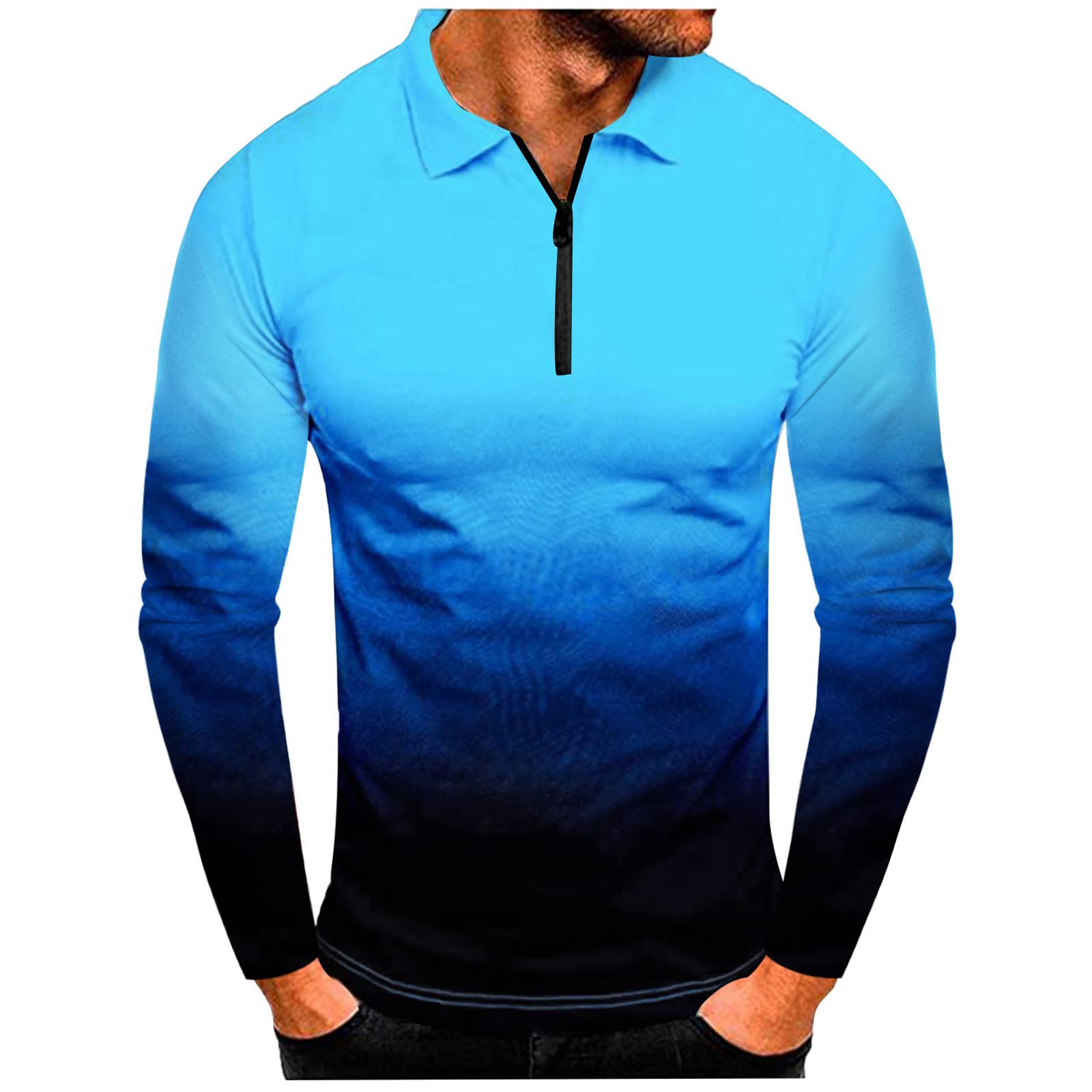 Men's Gradient Lapel Long Sleeve Shirt - Casual Sports Top for Spring & Autumn Outdoor Wear