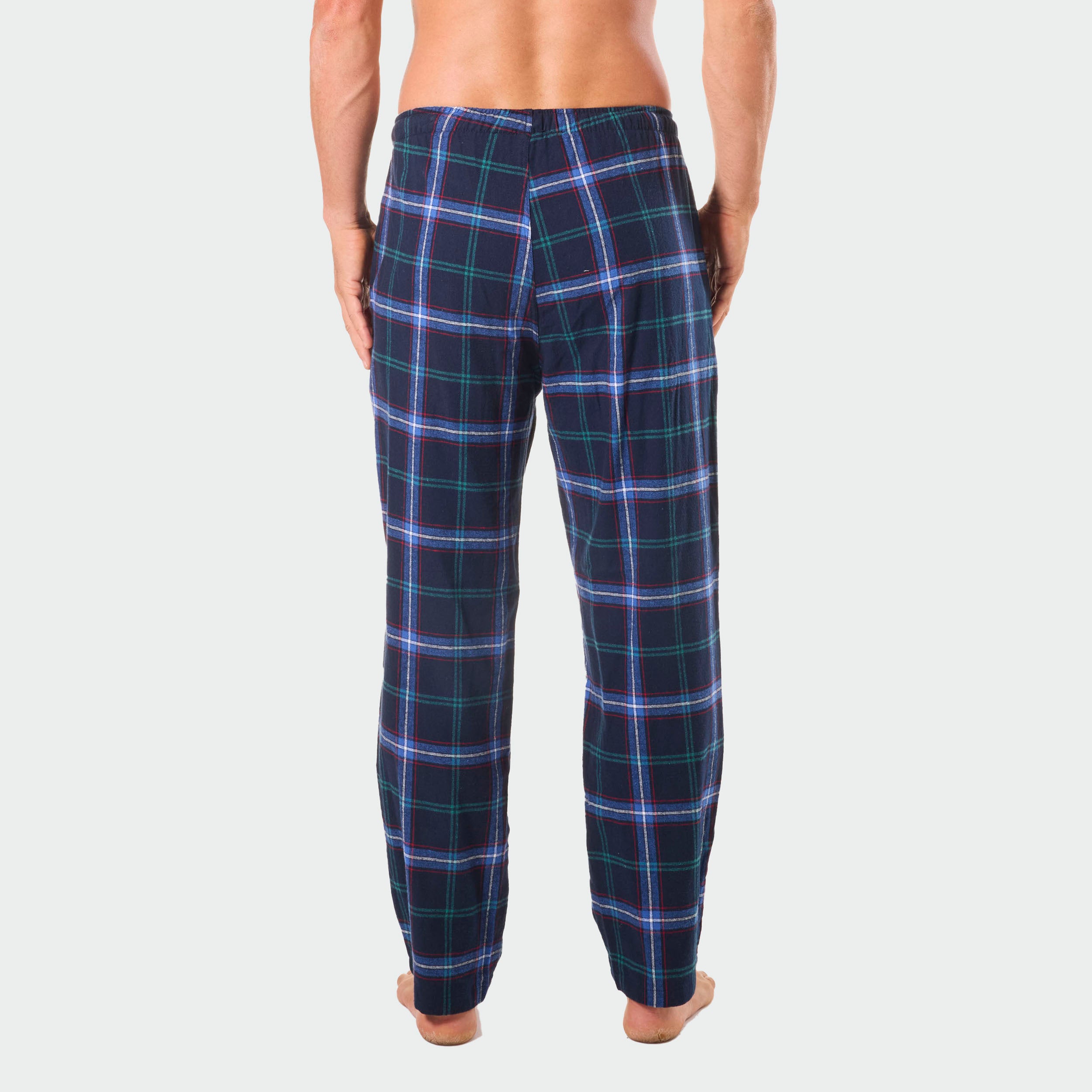 Men's Miles Check Cotton Flannel Sleep Pants - Navy Blue Plaid Lounge Pajama Bottoms for Cozy Nights & Relaxing at Home