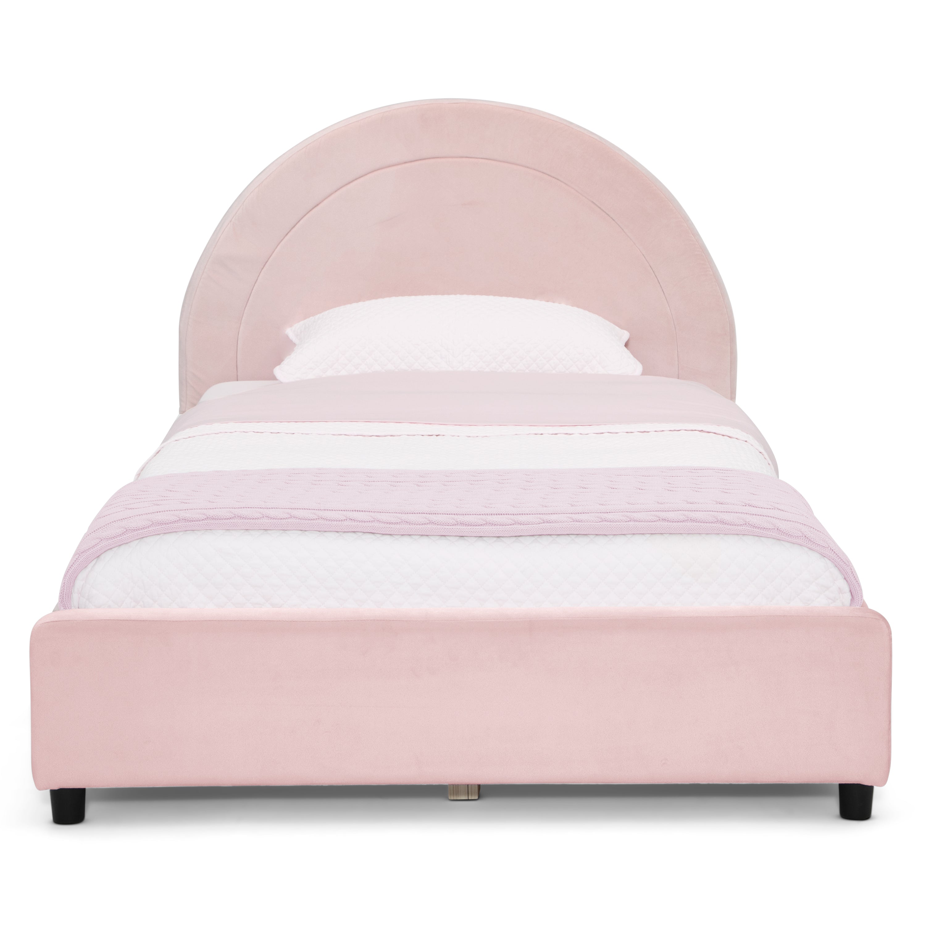 Upholstered Twin Bed with Round Headboard - Soft Fabric Frame for Kids & Teens - Perfect for Bedrooms, Dorms & Guest Rooms