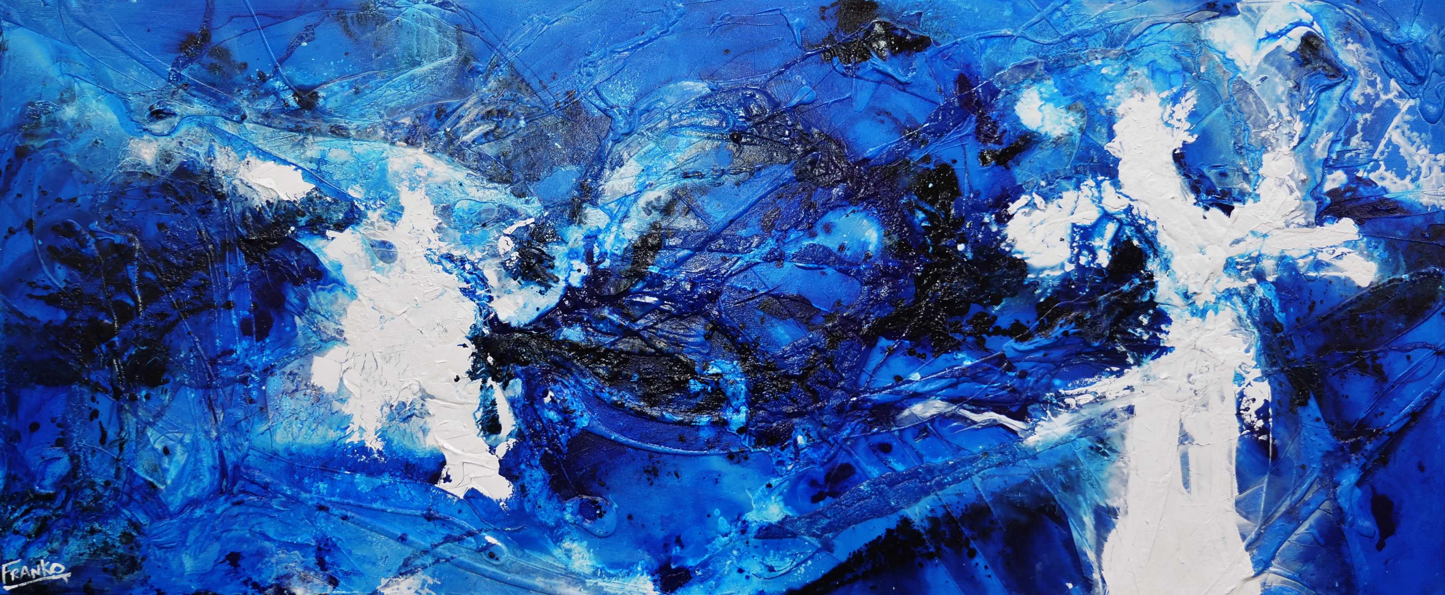 Blue and White Textured Abstract Wall Art Painting - 240cm x 100cm Modern Canvas for Living Room, Bedroom & Office Decor | Cracker Jack Style