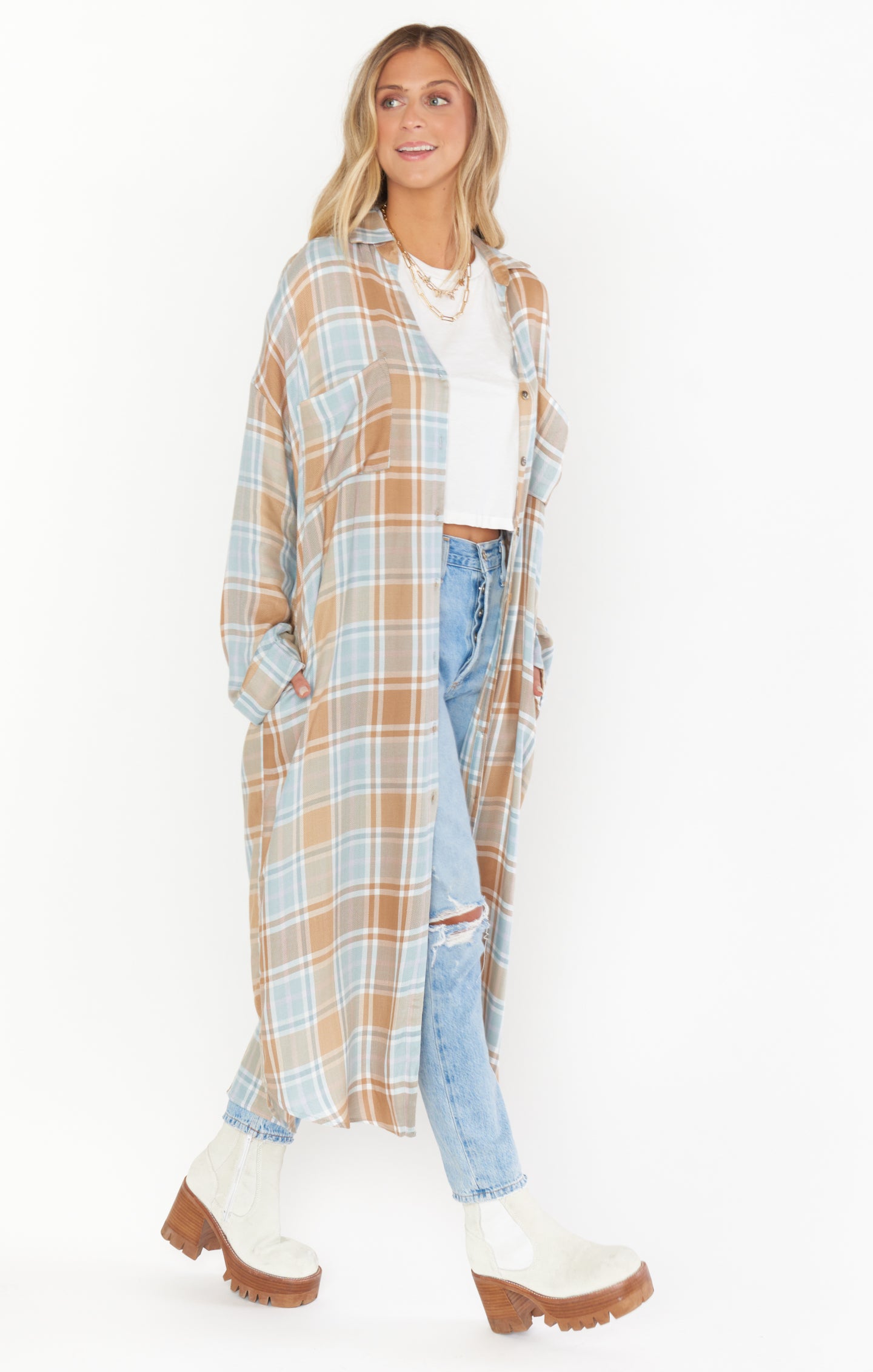 Leo Button Down Tunic Top - Stylish Georgetown Plaid Flannel Shirt for Women | Casual Office Wear & Fall Layering Outfit