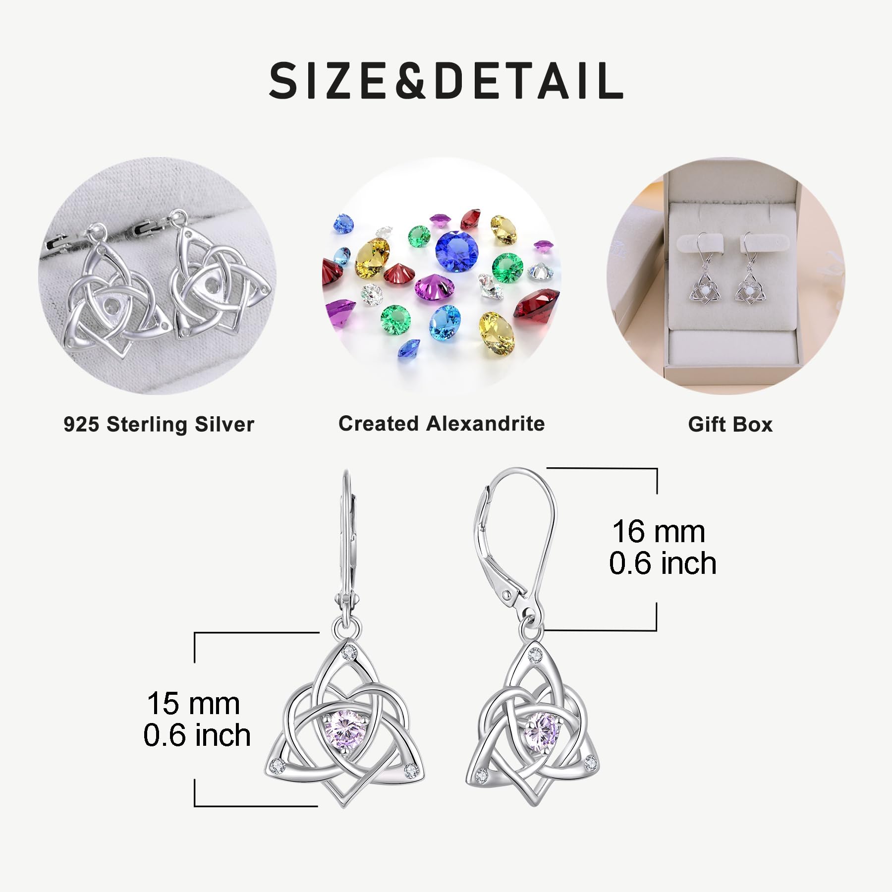 Celtic Knot Dangle Earrings for Women - Sterling Silver Trinity Love Knot Leverback Earrings with Gemstones | Elegant Gift for Anniversary, Wedding & Special Occasions