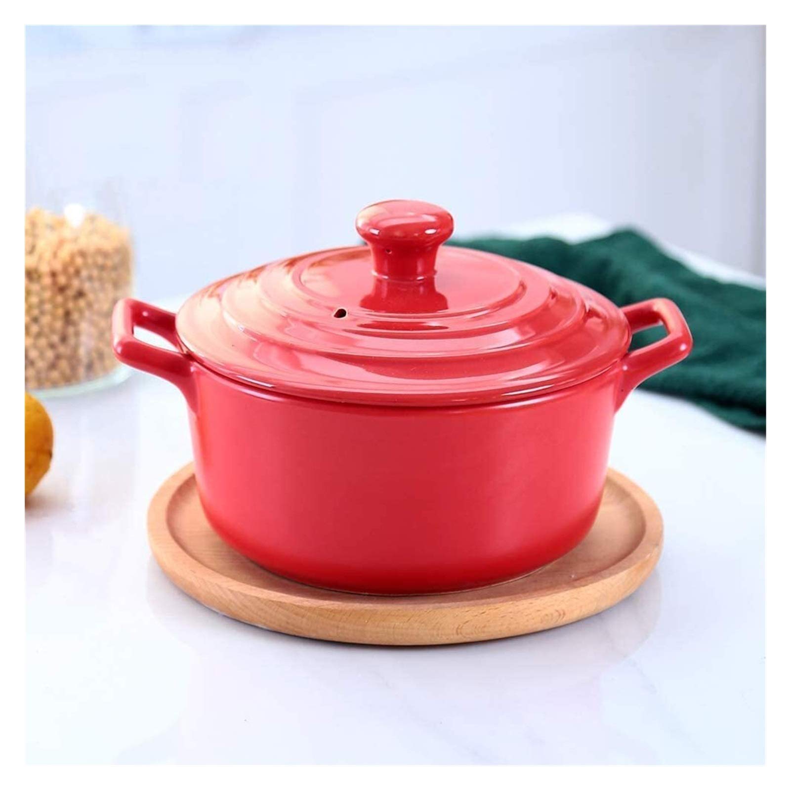Non-Stick Ceramic Casserole Pan with Lid - Heat-Resistant Round Clay Pot for Baking, Stewing & Serving - Red Ceramic Cookware for Oven, Stovetop & Table Serving