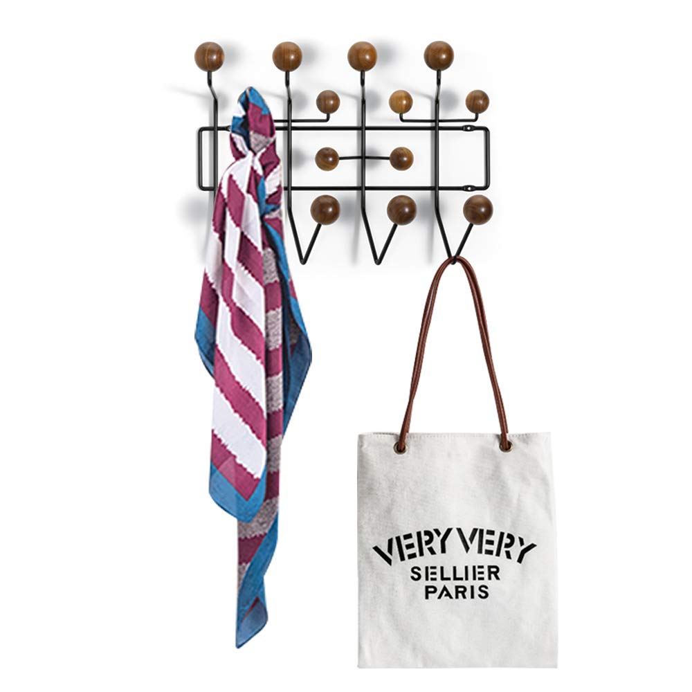 Modern Wall-Mounted Coat Rack with Multi-Hooks - Solid Wood Balls Organizer & Metal Shelf for Entryway, Bedroom, or Office Storage | Durable & Stylish Home Decor