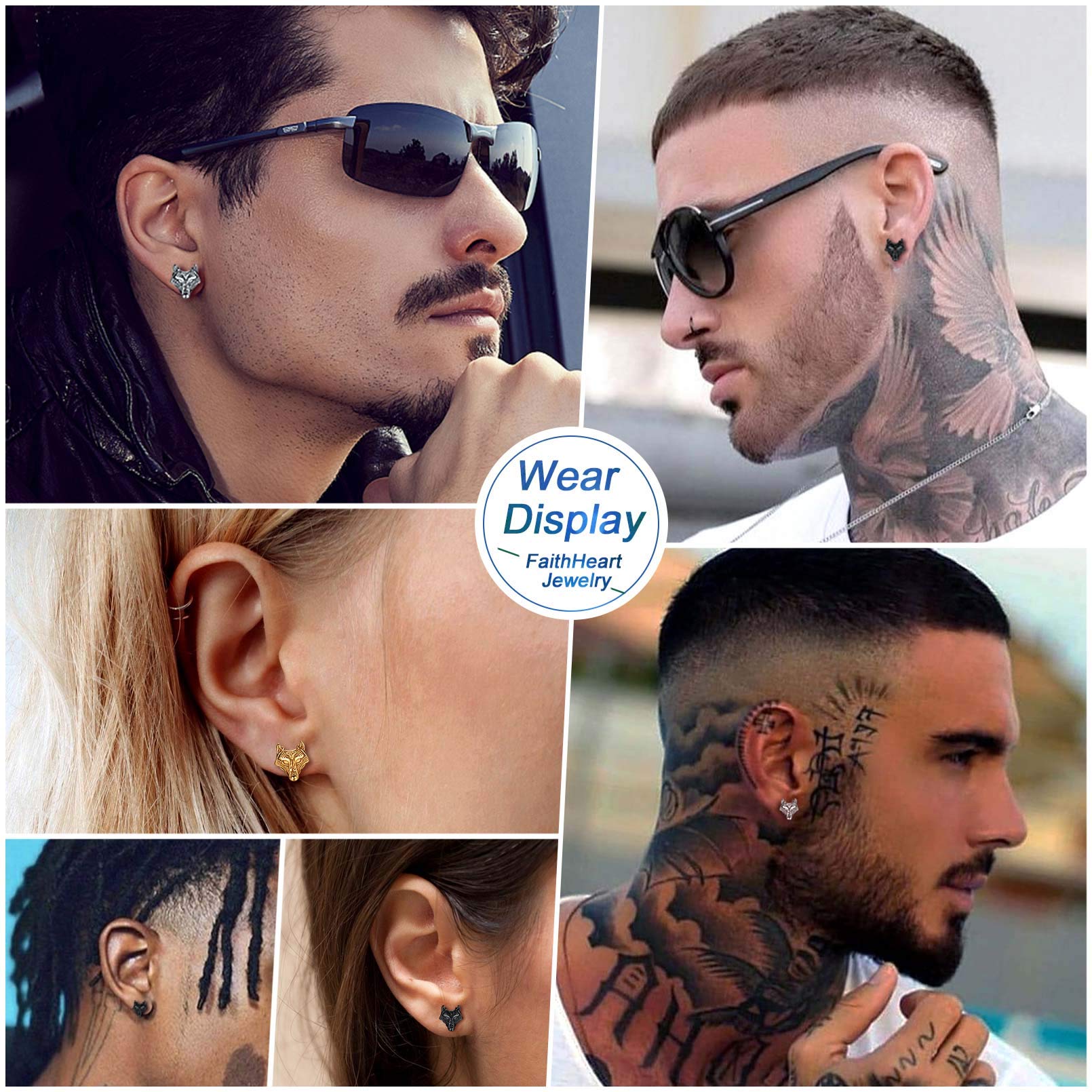 FaithHeart Viking Animal Huggie Hoop Earrings for Men - Gothic Dragon/Snake/Dinosaur/Wolf Stainless Steel Hypoallergenic Lightweight Stud Earrings - Punk Rock Jewelry Gift for Him - Perfect for Concerts, Parties & Gothic Fashion