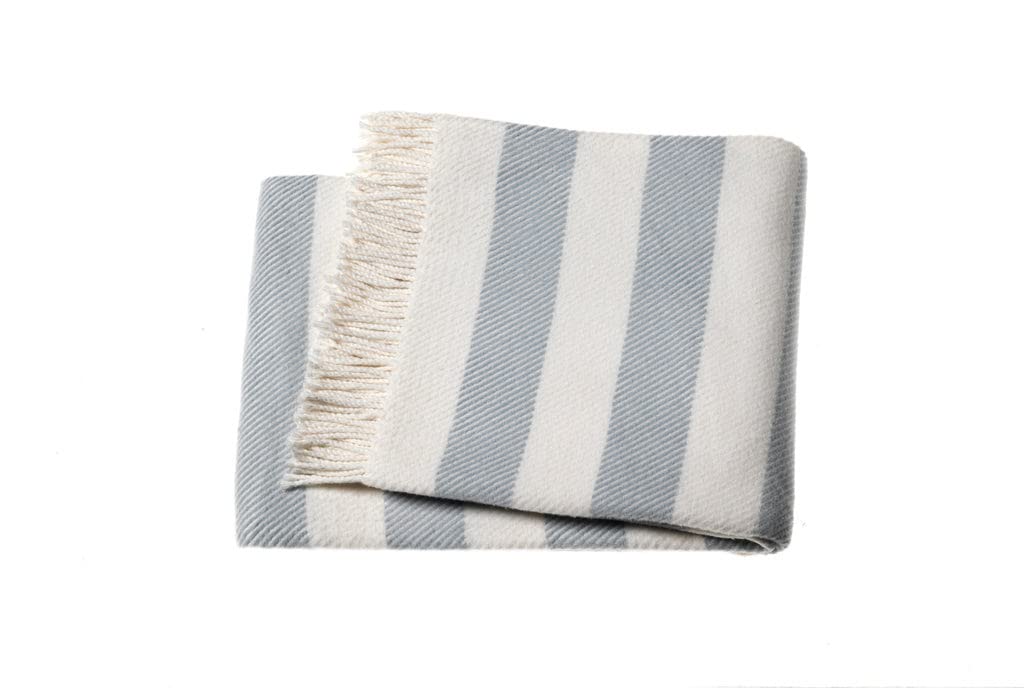 Soft Cotton Acrylic Blend Cream and Sky Blue Striped Fringe Throw Blanket - Cozy Couch Cover for Living Room, Bedroom & Outdoor Use