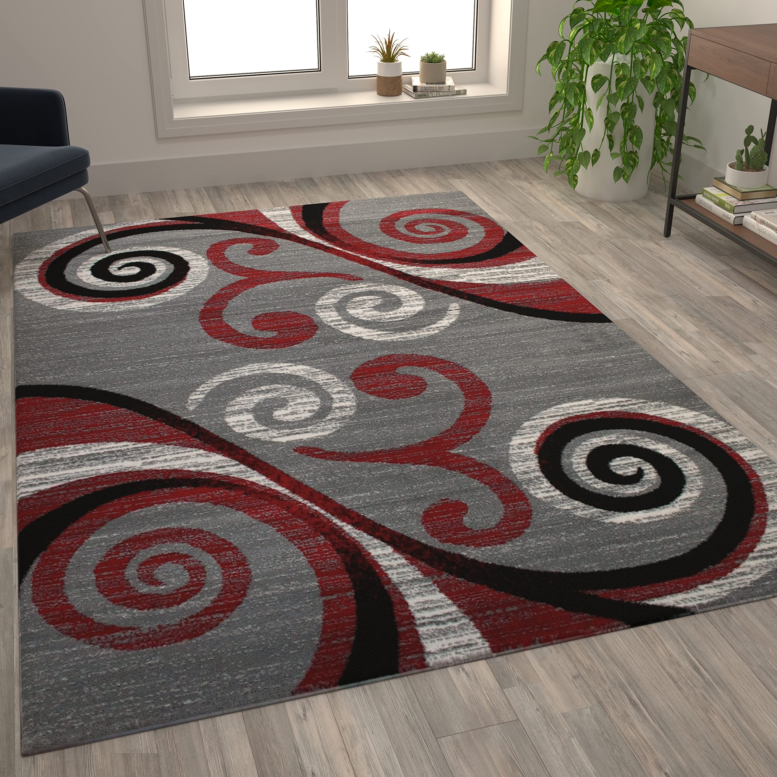 Flash Furniture Valli Collection 6' x 9' High Pile Red Olefin Area Rug with Jute Backing - Soft Plush Living Room Carpet for Bedroom, Hallway & Entryway - Home Decor & Floor Protection