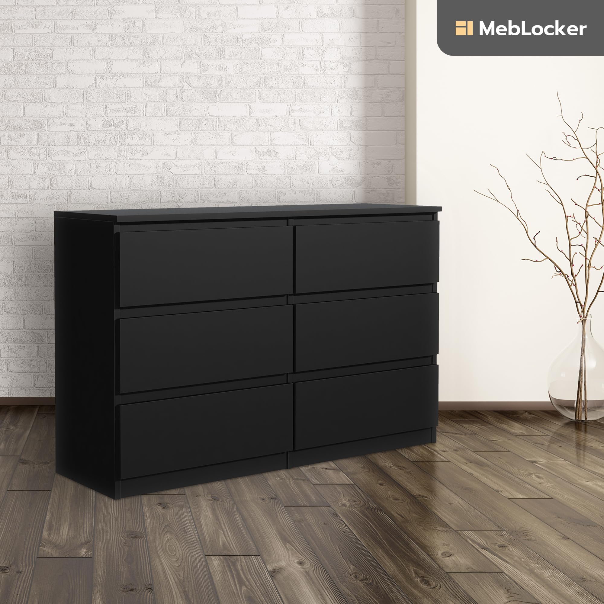 Modern 6-Drawer 120cm MebLocker Chest - Stylish Storage Solution for Living Room, Bedroom, Kids Room, Teen Room & Office - Perfect for Organizing Clothes, Toys & Office Supplies (Black)