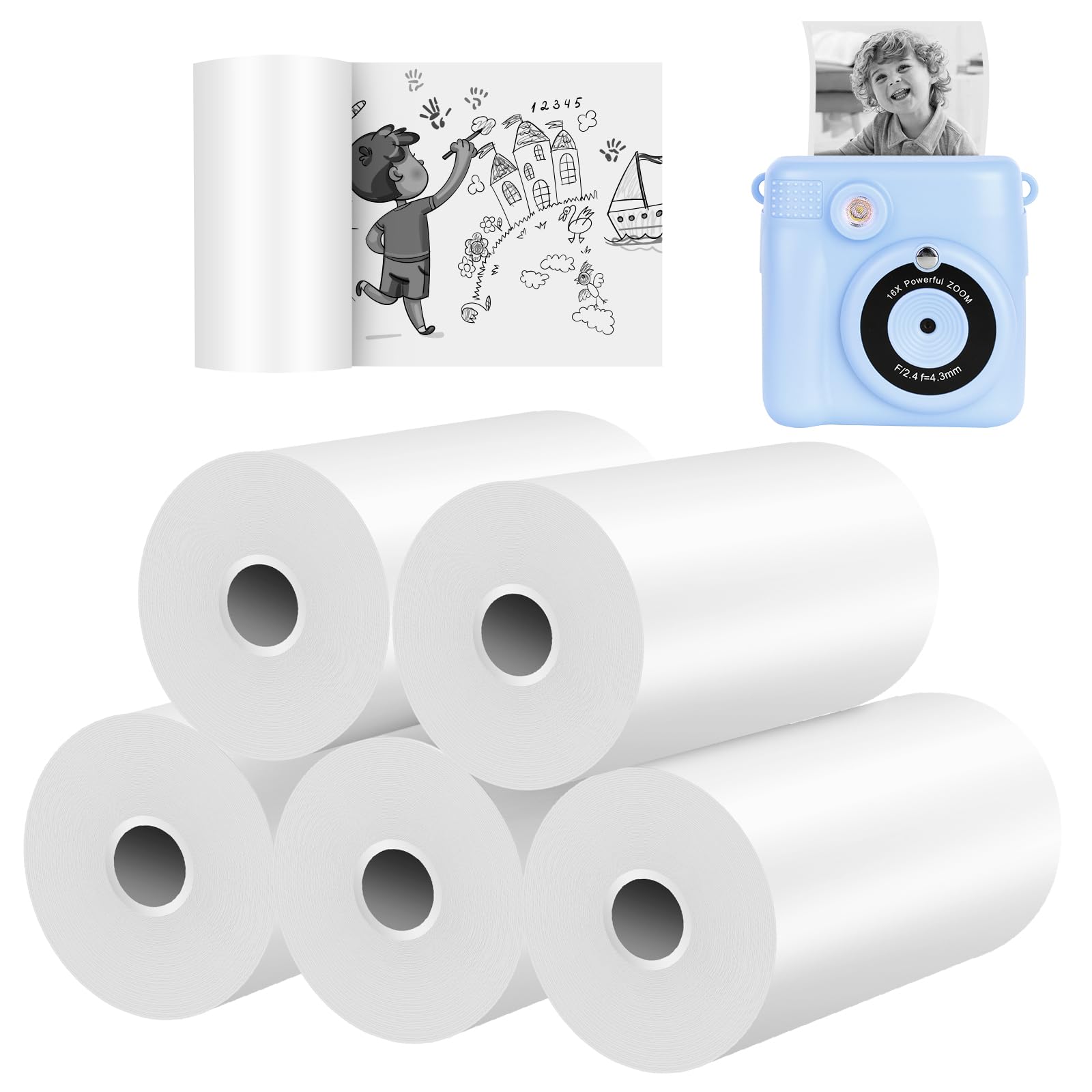 5 Rolls Thermal Printing Paper for Kids Instant Camera - Refill Paper for Children's Photo Printer, Perfect for Birthday Parties, School Projects & Family Memories