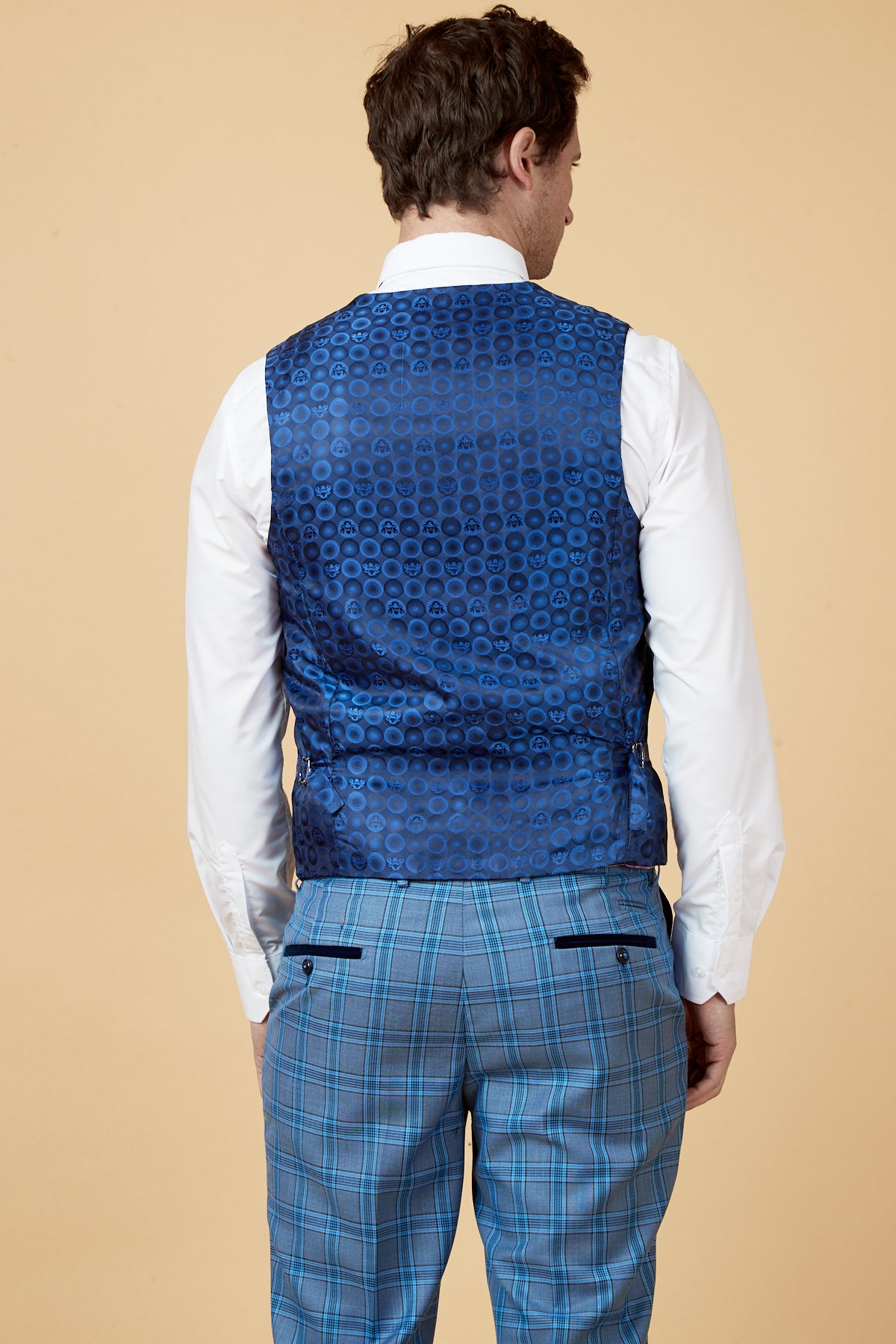 Stylish Sky Blue Check Single Breasted Waistcoat for Men - Perfect for Weddings, Business Meetings & Formal Occasions